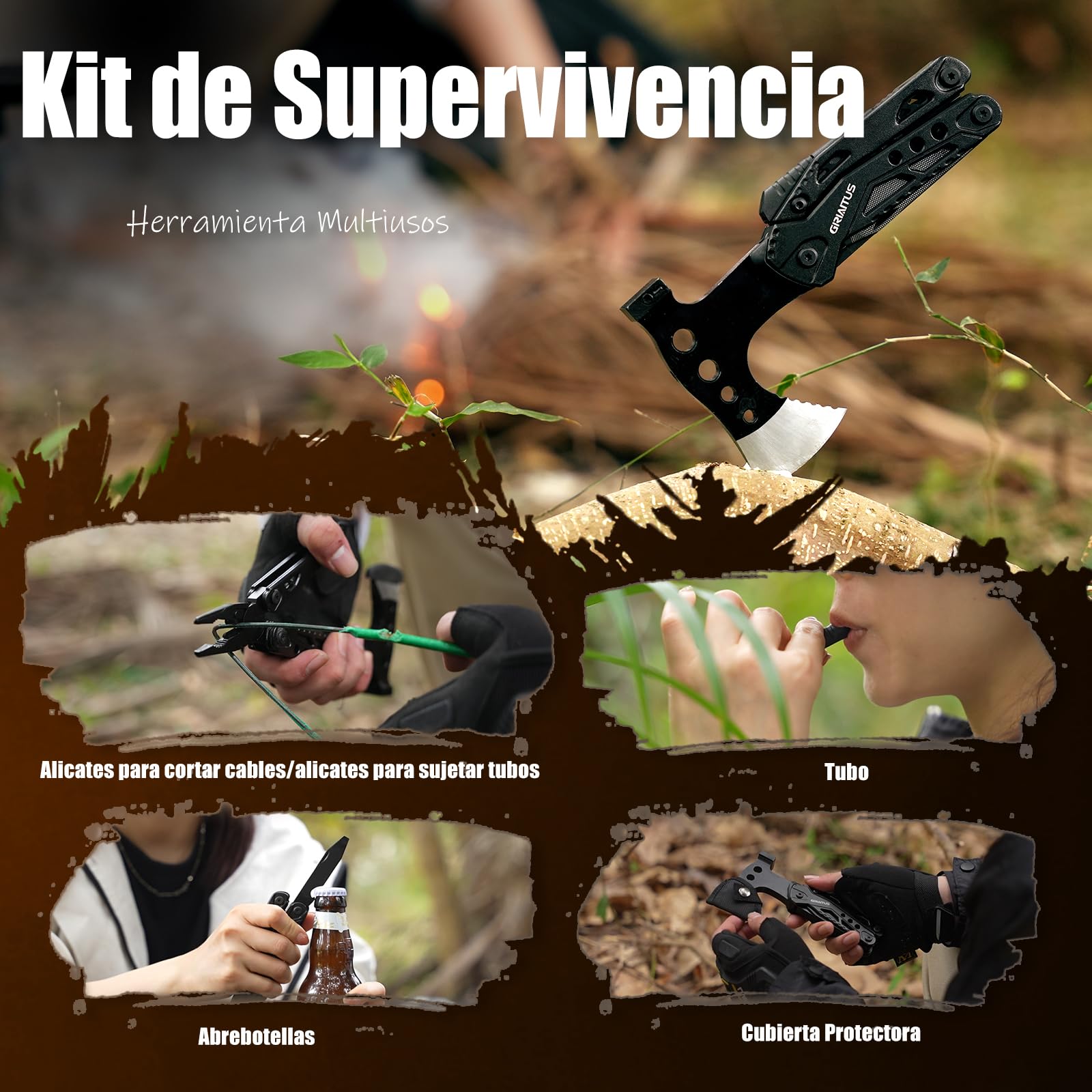 Accesorios Multiherramienta para Acampar Regalos para Hombres 16en1 Herramienta Multiuso con Hacha Supervivencia Navaja Multiusos Regalo Padre