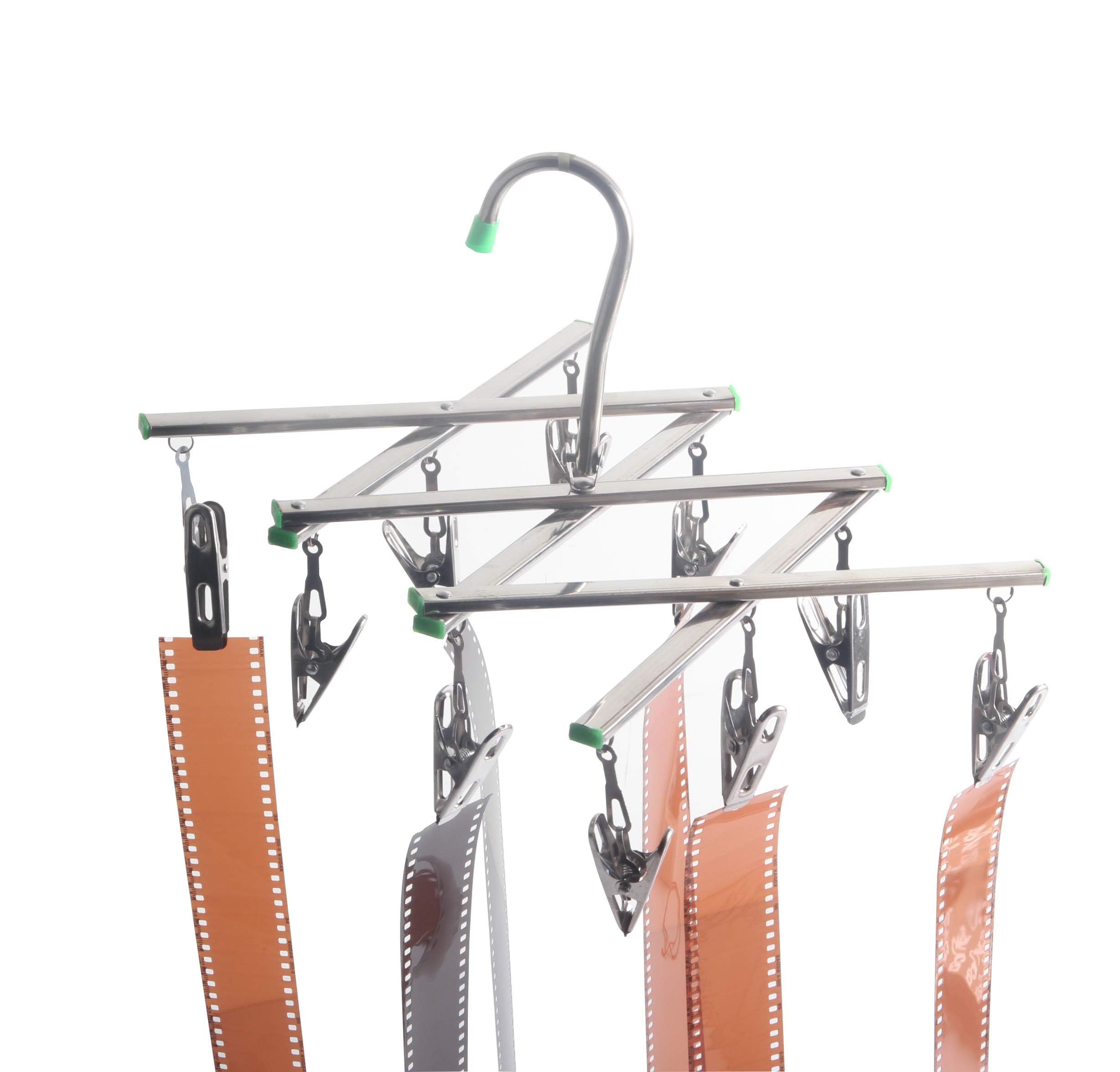 Briwooody2 Pieces Darkroom Film Negative Drying Hanging Rack Frame Foldable Hanger Windproof 10 Clips Stainless Steel Clothes Drying Hanger for Laundry Underwear Socks Drying Folding Portable