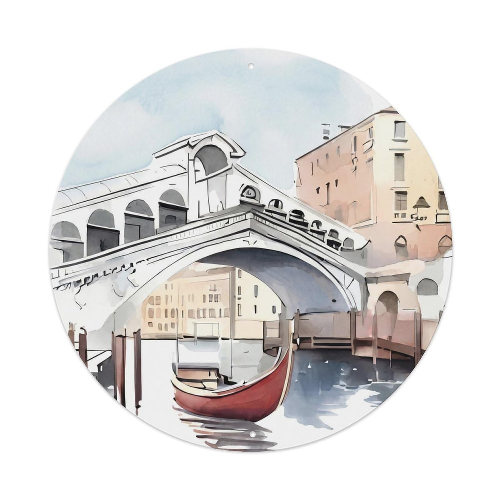 Classic Venice City Gondola Historic Scenic Landmark Metal Tin Sign Plaque Wall Decor for Cafe, Man Cave, Club Bar, Office, Home Garden Round Metal Poster 8x8Inch