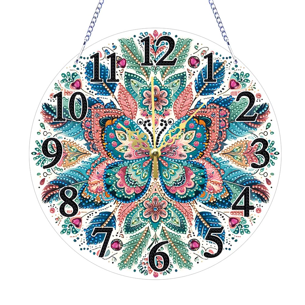 Fiorky DIY 5D Diamond Painting Clock Desktop Ornament Kits for Adults Acrylic Special Shaped Dragonfly Diamond Painting Clock Handicraft Diamond Painting Hanging Ornaments Living Room Decor