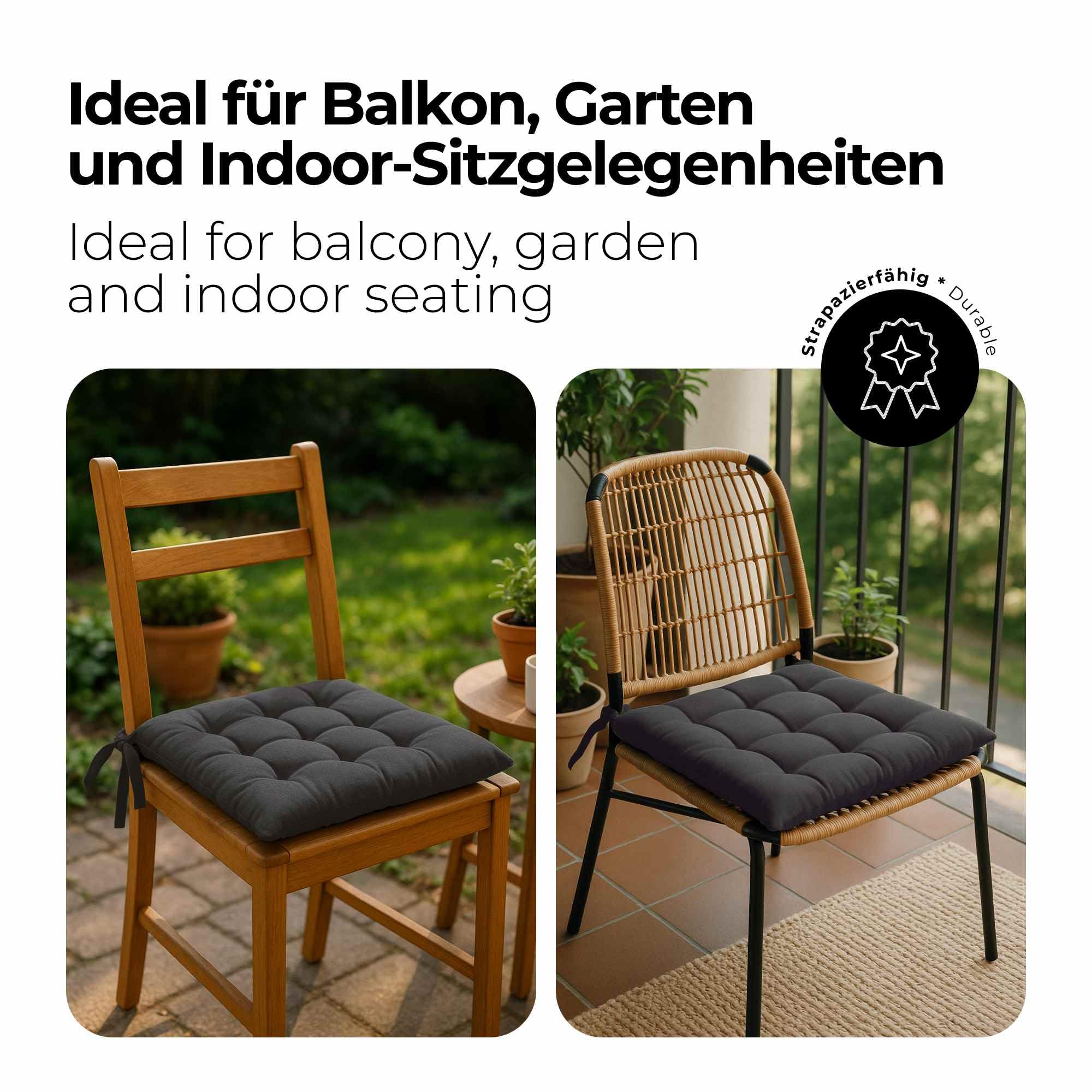 etérea Basic Sitzkissen 40x40 cm 8er Set mit Bändern Anthrazit