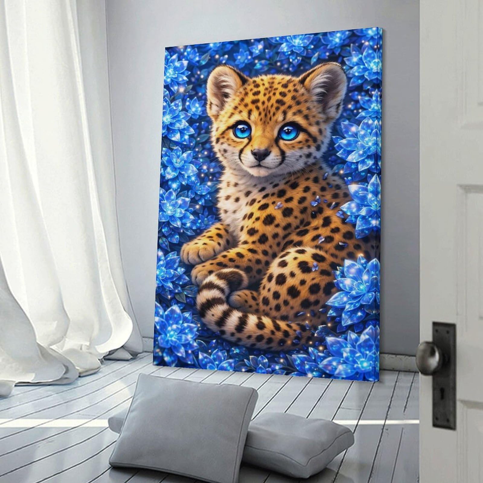Junmoney Crystal Bloom Cheetah Canvas Wall Decor, 12x18inch(30x45cm), for Gallery Wall Decor And Room Displays, Wall Decor Suited to Curated Displays