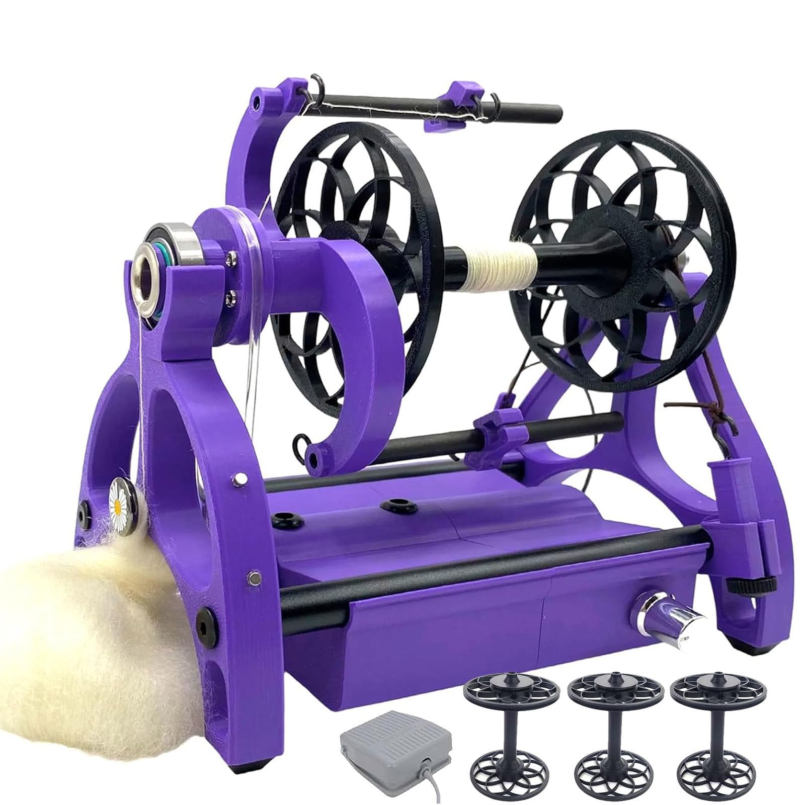 Intelligente Garnspinnmaschine, Elektrisches Spinnrad, 120 G Fassungsvermögen, Mit Fußschalter Und 3 Spulen, Vorwärts-/Rückwärtslauf, Einstellbare Geschwindigkeit Purple