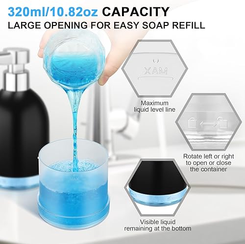 Miniatura 4 de Dispensador automático de jabón líquido sin contacto plástico de 11 oz  5 niveles ajustables negro recargable eléctrico automático dispensador de