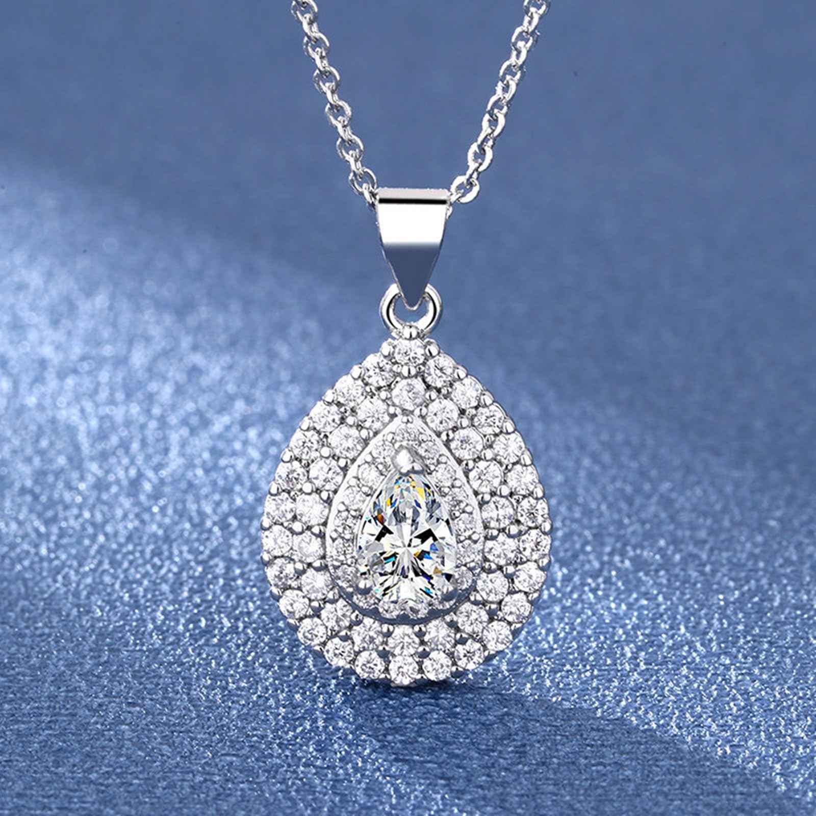 Collana Oro Donna 18K Vero, Catene Collane Goccia D'Acqua Brillante con Diamante Sintetico Collana con Ciondolo Donna Oro Bianco 45 CM