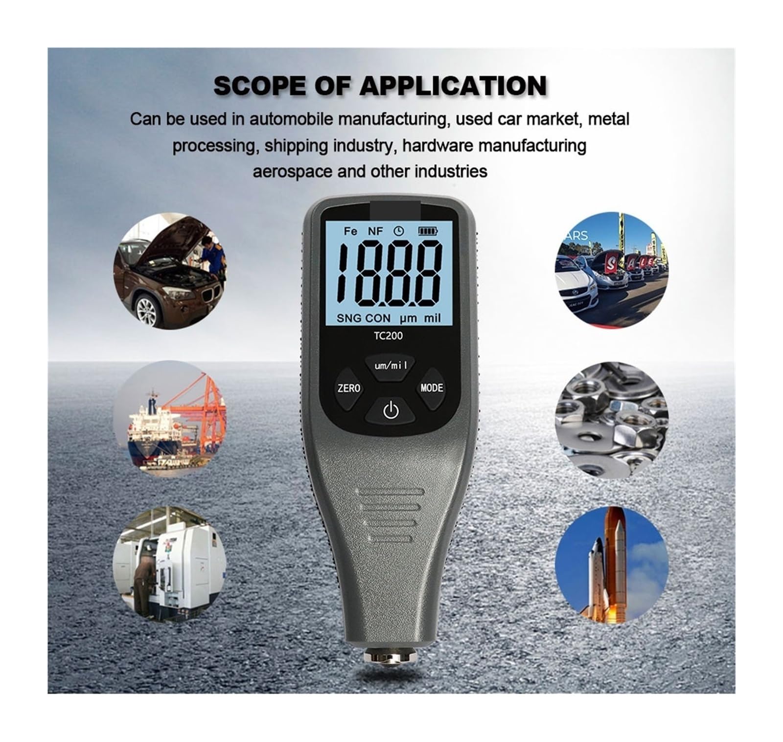 Miernik grubości powłoki lakierniczej TC200 Grey Car Paint Coating Thickness Gauge 0,1um/0-1500 Miernik grubości powłoki lakierniczej Car Paint(Black)