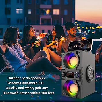 Bluetooth Speakers 40W Portable Bluetooth Speaker Dual Subwoofer LED Colorful Light Bluetooth 5.0 Wireless Stereo Party Speaker 10H Playtime Wireless Outdoor Boombox Speaker for Home Camping Travel
