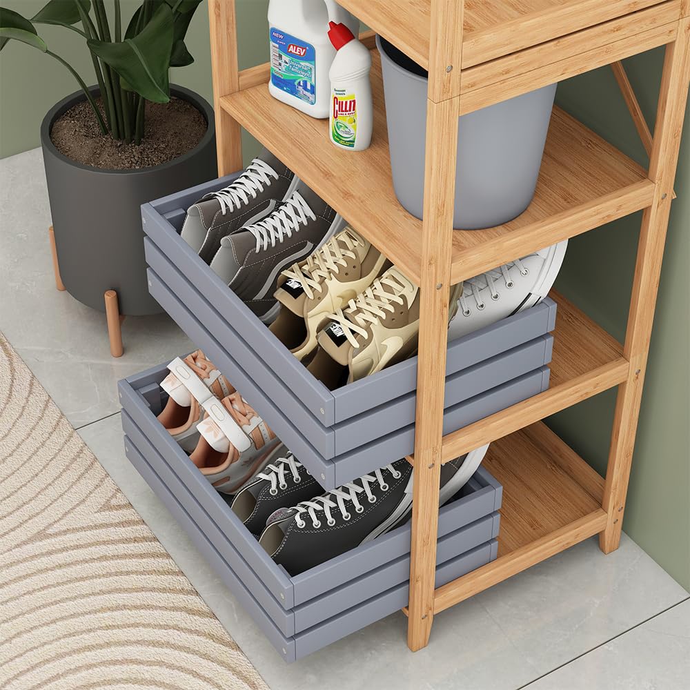 Vicco Estantería Novaro, Bambú, 48.3 x 166.5 cm | con 7 compartimentos, apto para guardar libros, archivos y objetos decorativos