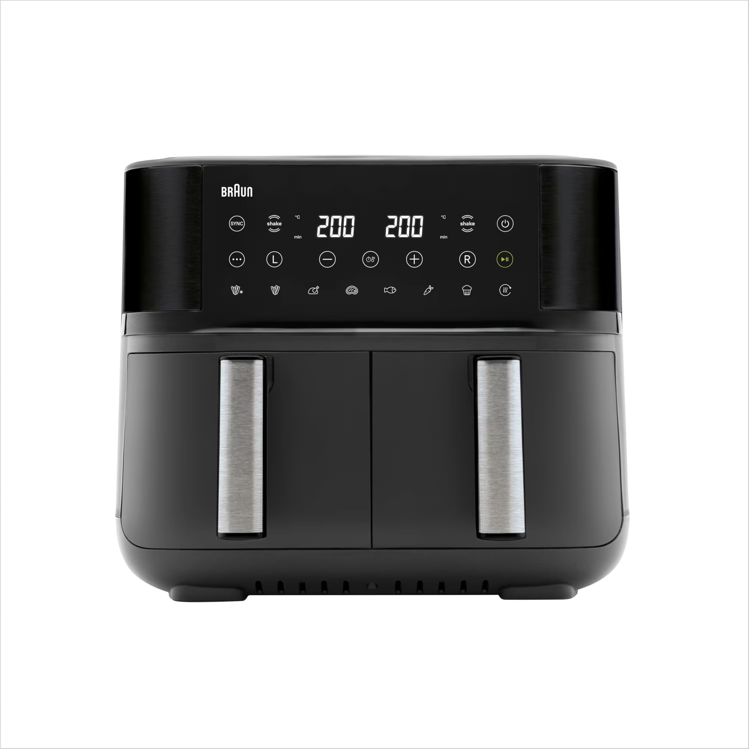Braun TwinCook 3 TD3030IBK, Freidora de Aire Doble, Capacidad Total 8L, Cocción Separada, Control Digital ce Temperatura 80-200°, Tecnología RealAir, Función Sincronizada, 8 Preajustes, 2850W, Negro