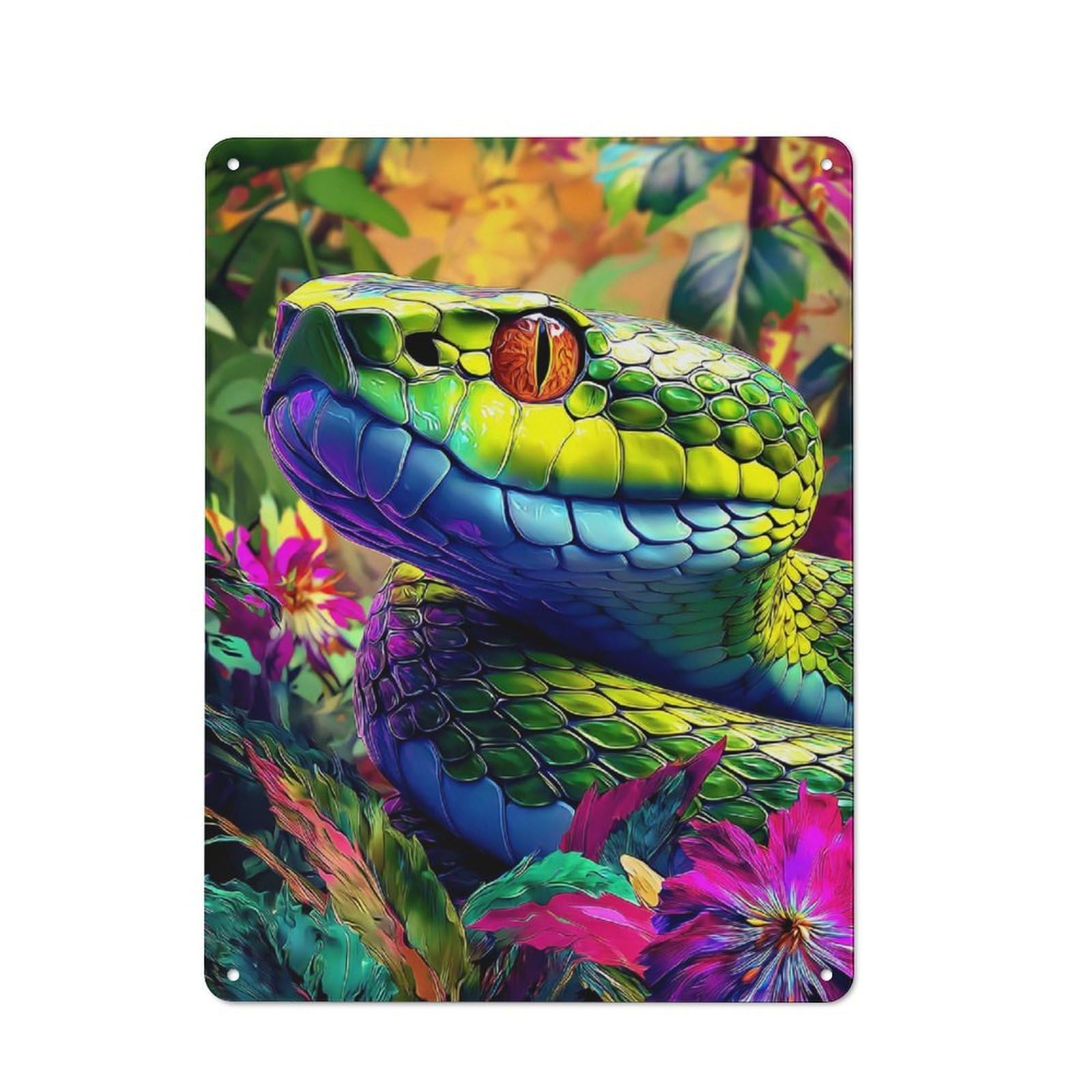 Junmoney Colorful Snake In Lush Jungle Rustic Metal Plaque 40X30cm For Studio Or Craft Room, Suited To Craft Room Decorators
