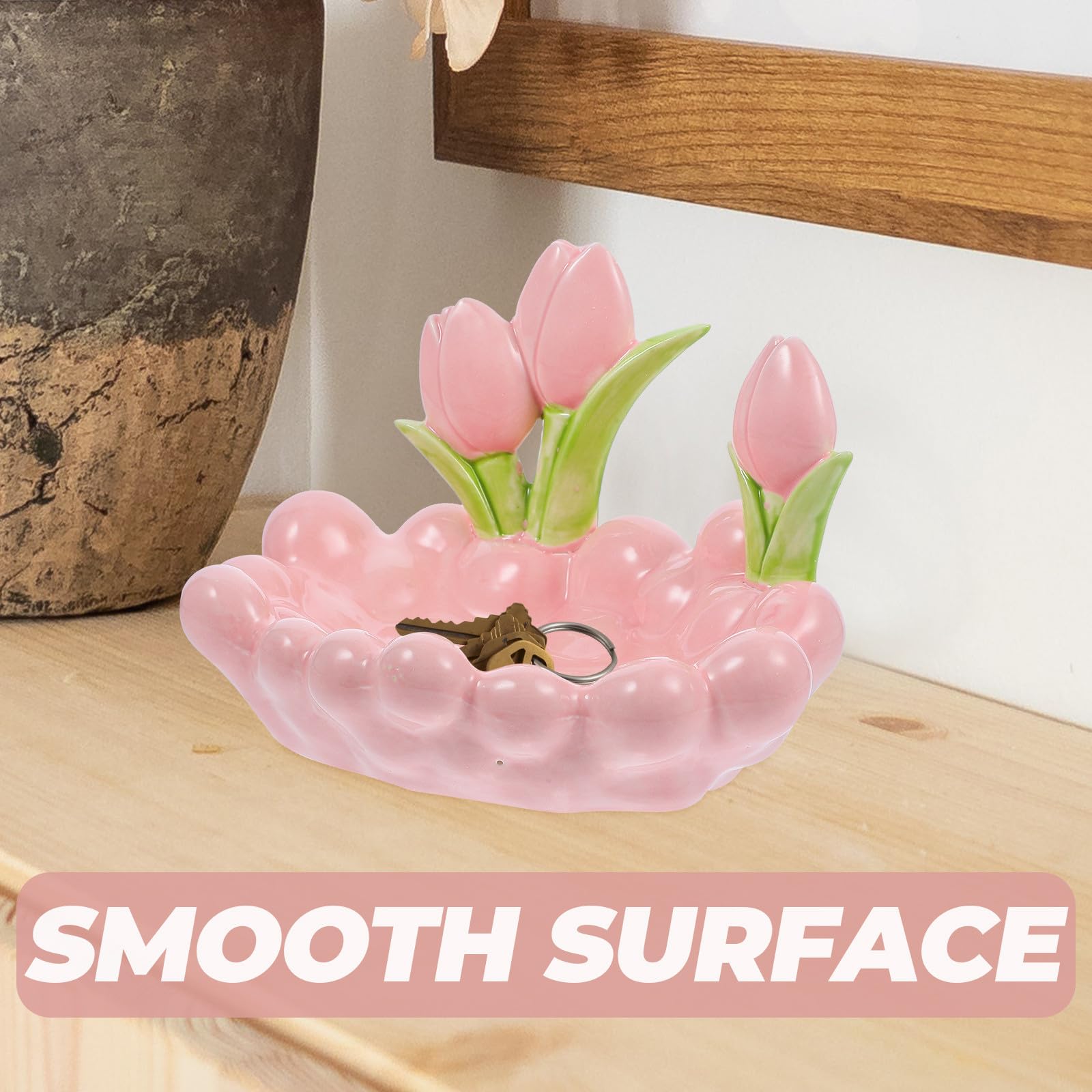 Keramik Dekorative Schale in Tulpenform für Schmuck und Schlüssel Rosa