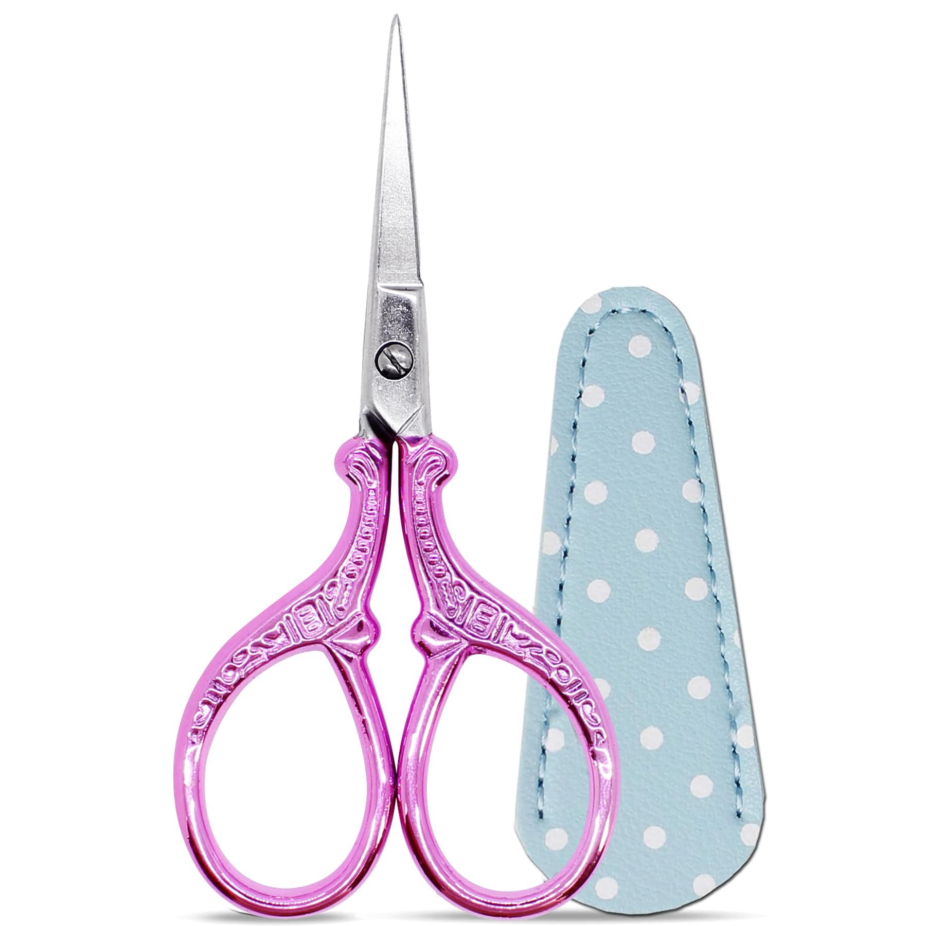 Small Embroidery Scissors, 3.6Inch Detail Craft Scissors with Leather Cover, Stainless Steel Sharp Shears for Needlework, DIY Craft, Thread Cutting