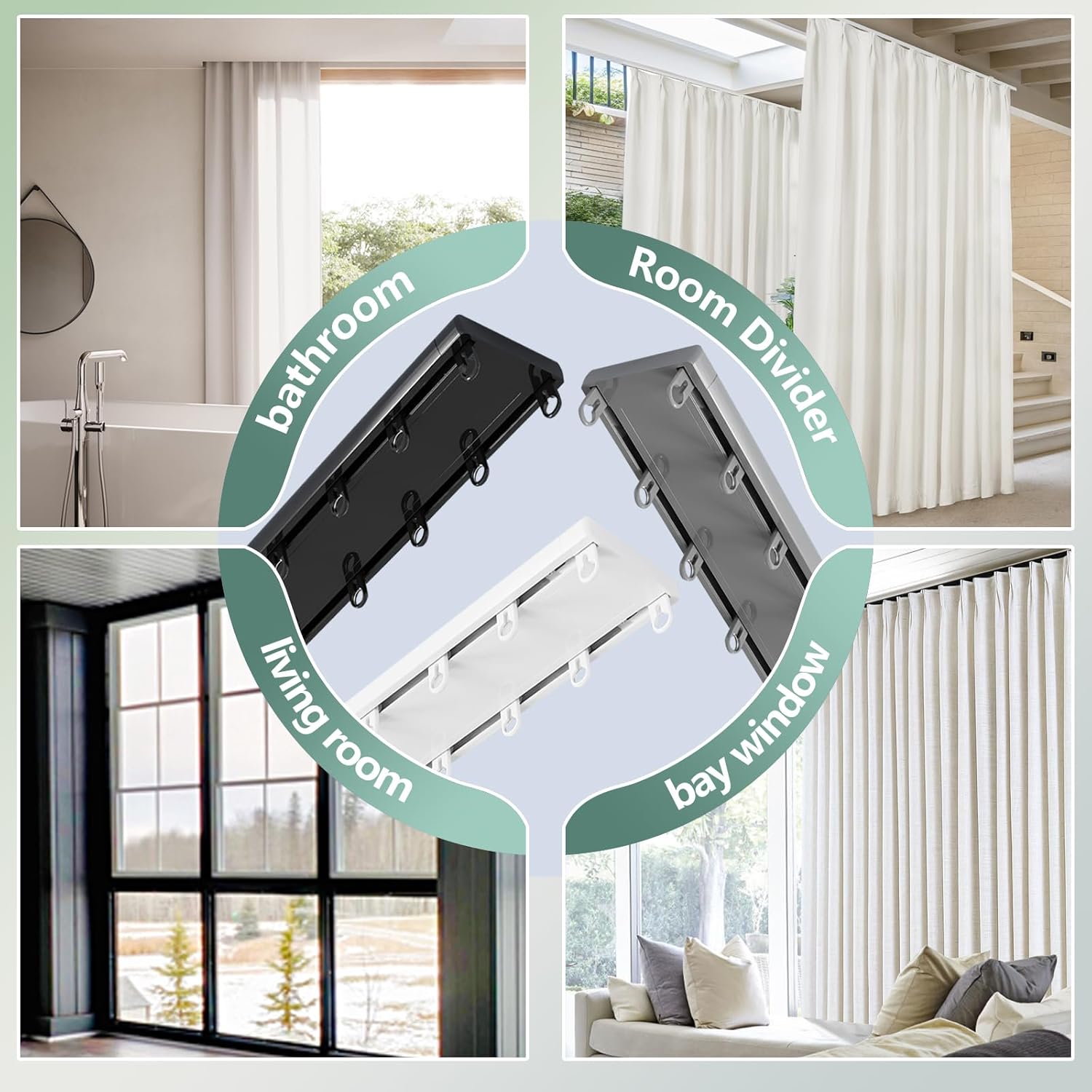 ceiling double curtain track Silent Heavy Aluminum Duty Curtain Track System, Ceiling Mounted Rail for Bedroom/Window/Room Dividers