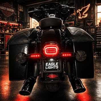 Eagle Lights HALOS Layback LED Tail Light with Turn Signals for Harley Davidson Motorcycles (Red)