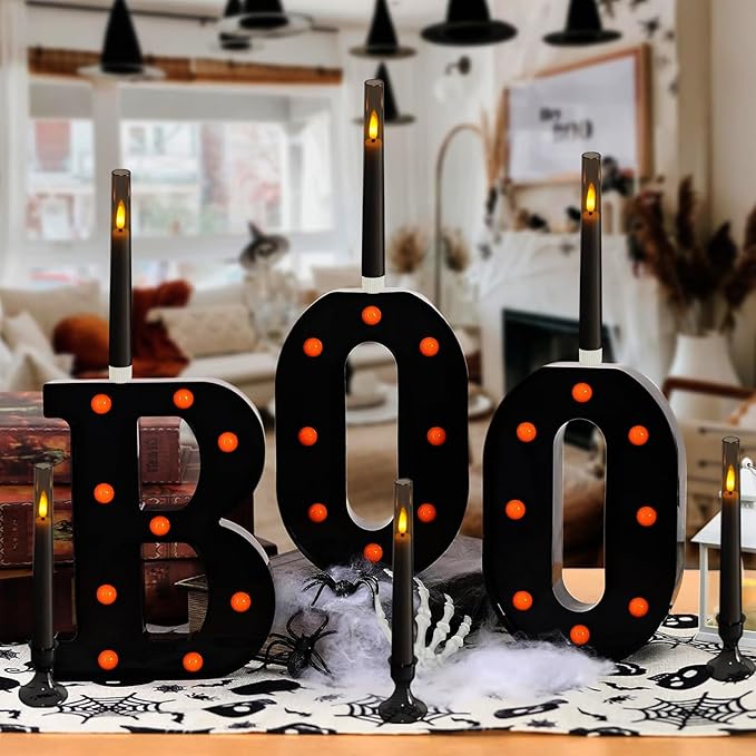Lezonic Lezonic Flameless Windows Candles Battery Operated with Timer Remote, 6Pcs Grey Acrylic Flameless Candlesticks with Holders, LED Taper Candles Flickering for Halloween Christmas, 0.8 x 8 inches photo 5