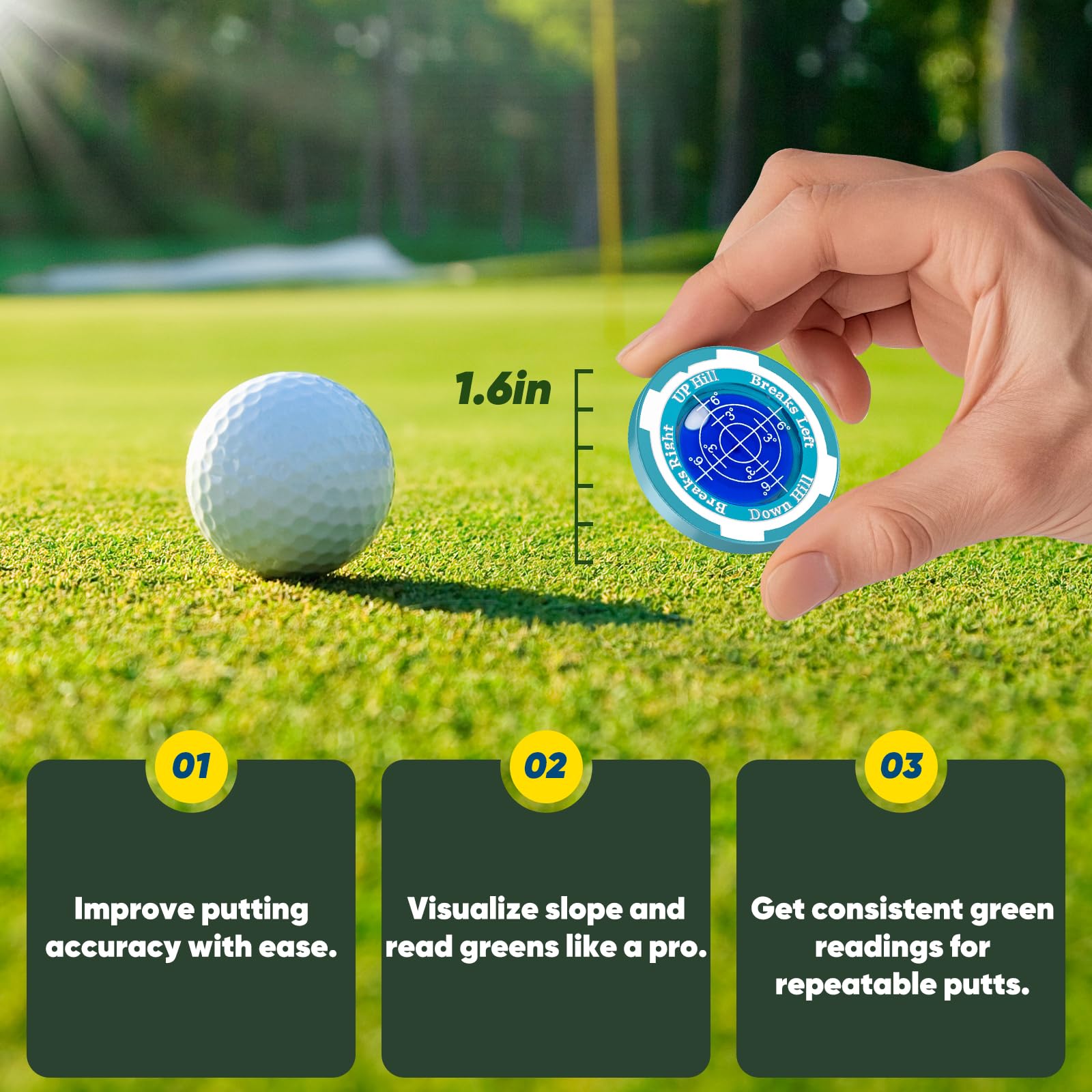 GreenNav Pro-High Precision Golf-Lesegerät & Golfballmarker mit horizontaler Wasserwaage, wesentliche Neigung und Putt-Linie, Lesehilfe, Golfzubehör für Männer und Frauen