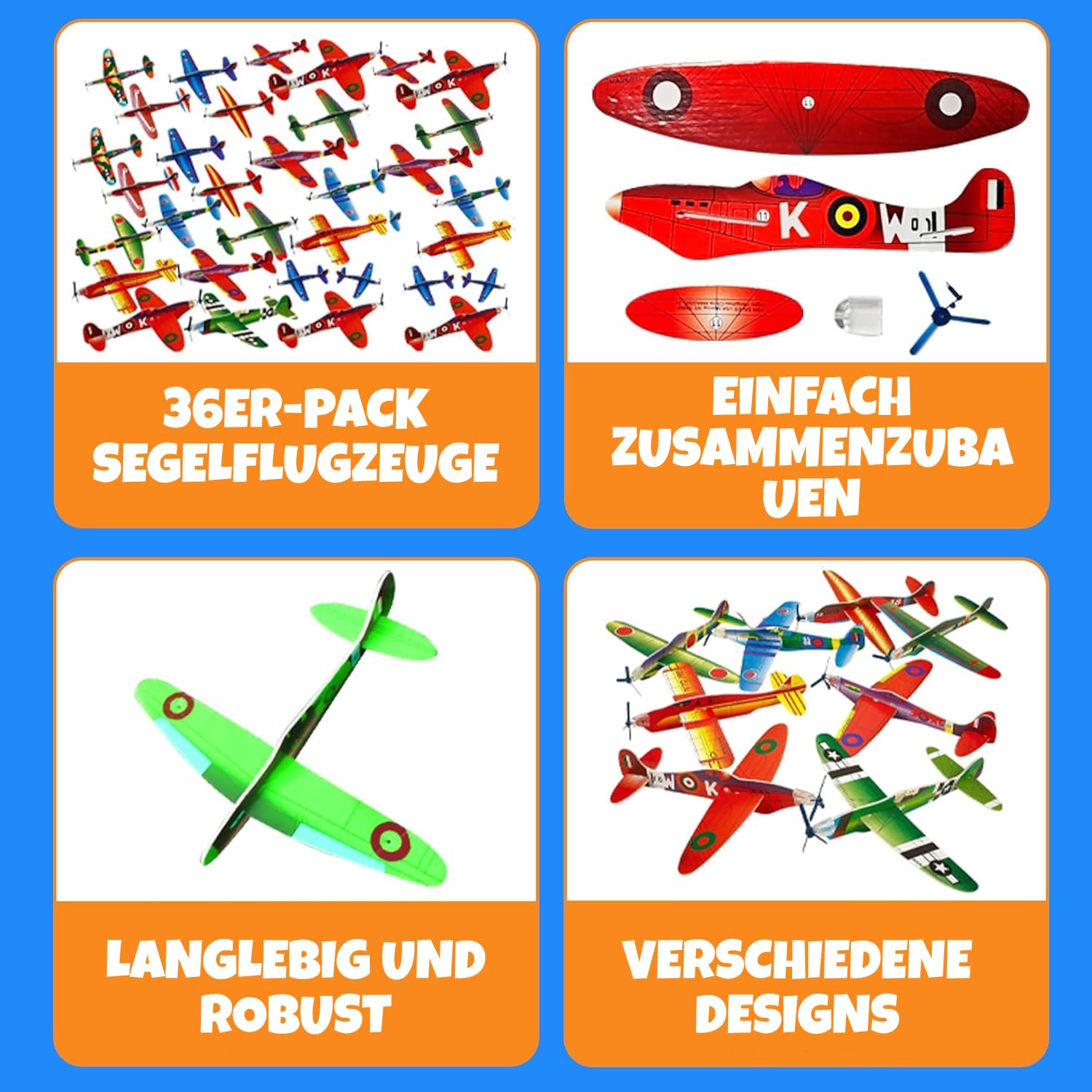 Bedwina Glider Planes – 36 sztuk, 20,3 cm samoloty bombowe z pianki dla dzieci, idealne na imprezy, urodziny, do torebek z upominkami i zabaw na świeżym powietrzu