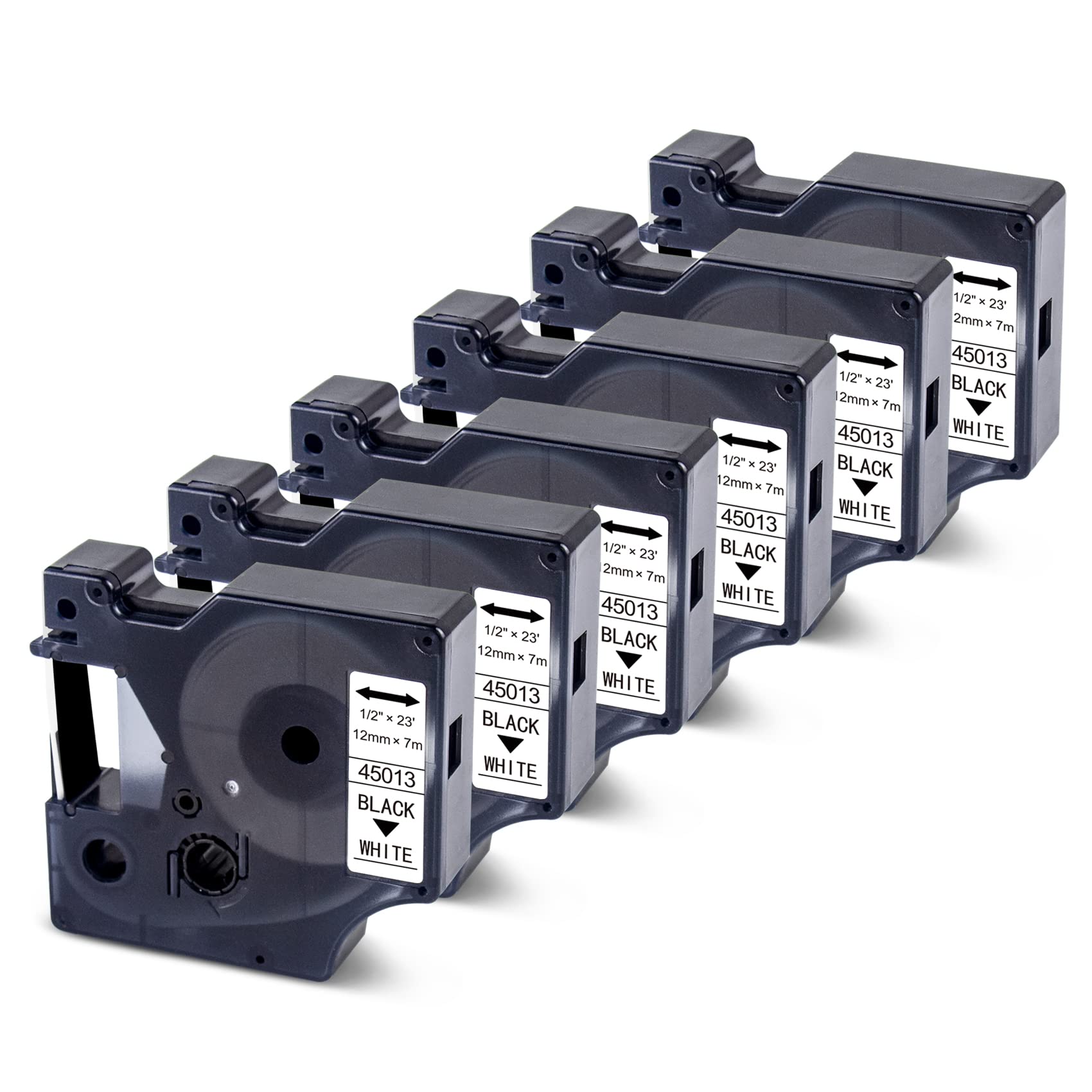 TITBITTITBIT Compatible Dymo LabelManager 280 Label Tape as Replacement for Dymo D1 Label Tape 12 mm x 7 m 45013, Label Tape for Dymo LabelManager 160 210D 260D 360D 420P, Pack of 6