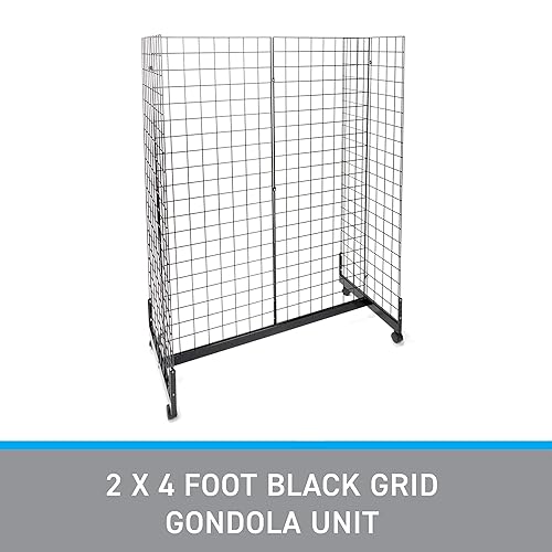 Miniatura 3 de SSWBasics Unidad de góndola de rejilla negra, incluye base y ruedas, unidad de rejilla de 48 pulgadas de largo x 66 pulgadas de alto x 24 pulgadas
