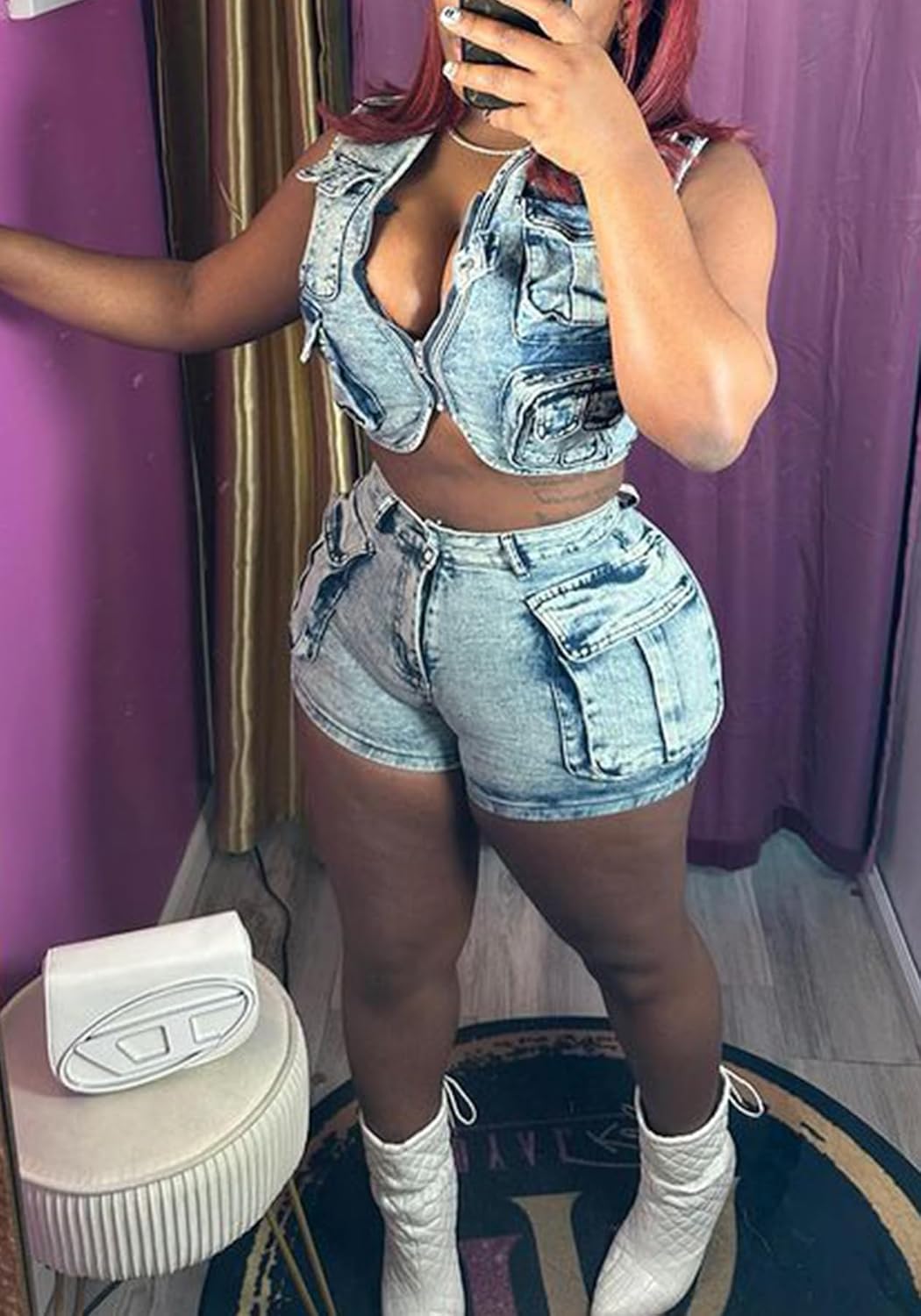 Denim Outfits for Women's 2 Piece Sets Summer Party & Club Cargo Vest Top and Stretchy Jean Shorts Sets 2026 - Image 2