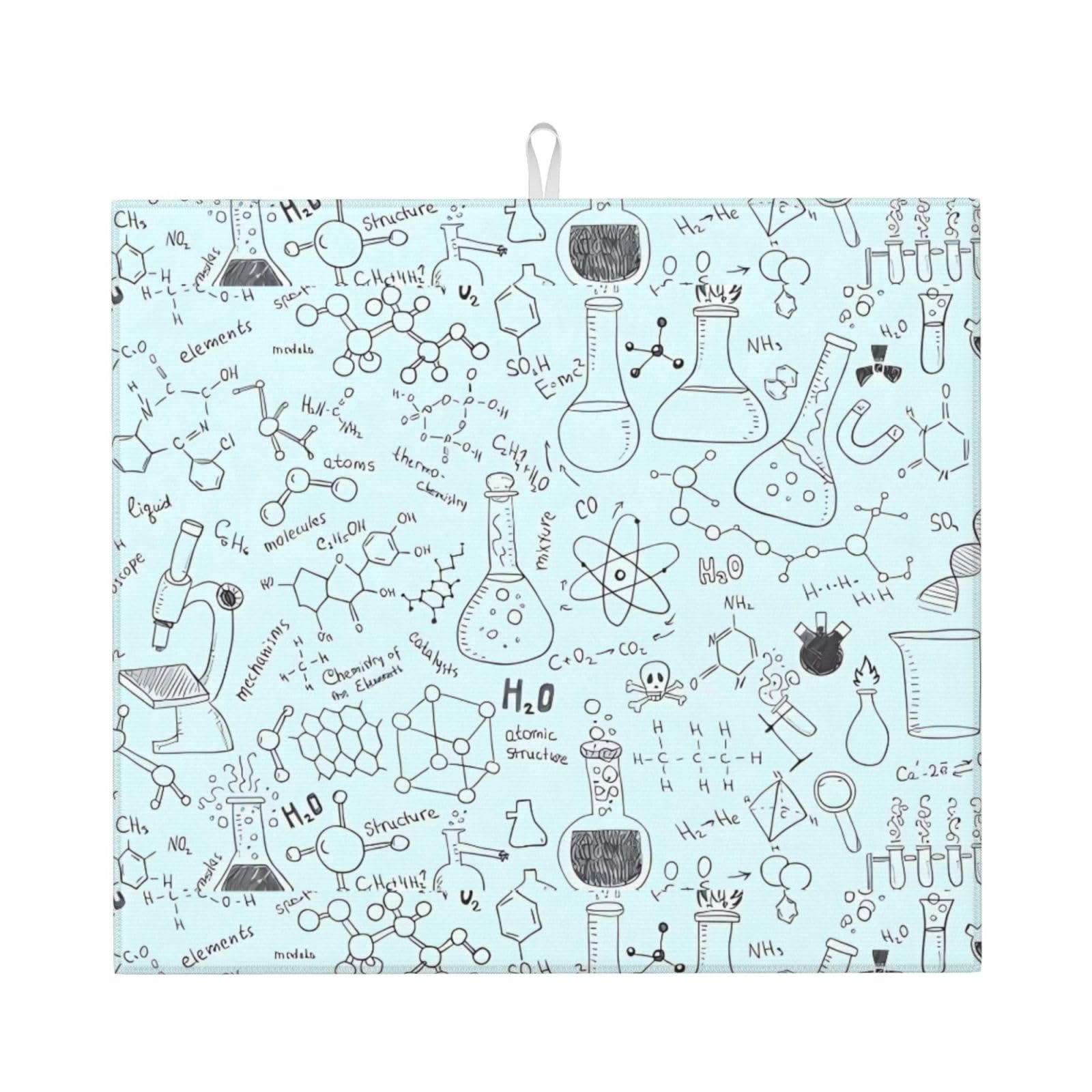 WHJSHOP Chemistry Print Prints Kitchen Drying Mat - Absorbent Dish Drying Throw with Vibrant Prints, Quick-Dry Countertop Layer for Dishes & Glassware - Non-Slip