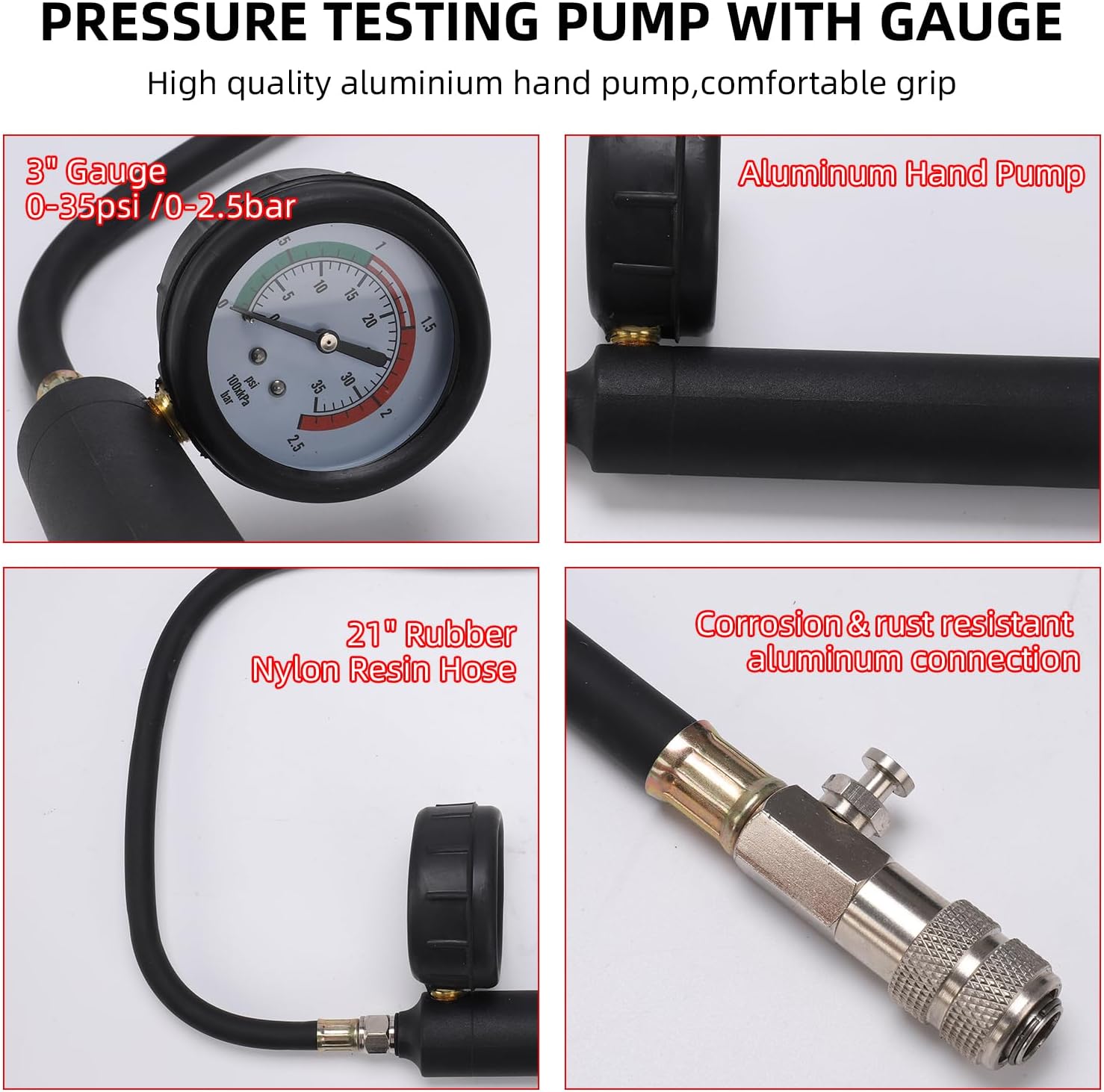 16 Pcs Universal Radiator Pressure Tester Kit，Coolant Pressure Tester kit with 13 Radiator Adapters for All Vehicle Cooling System