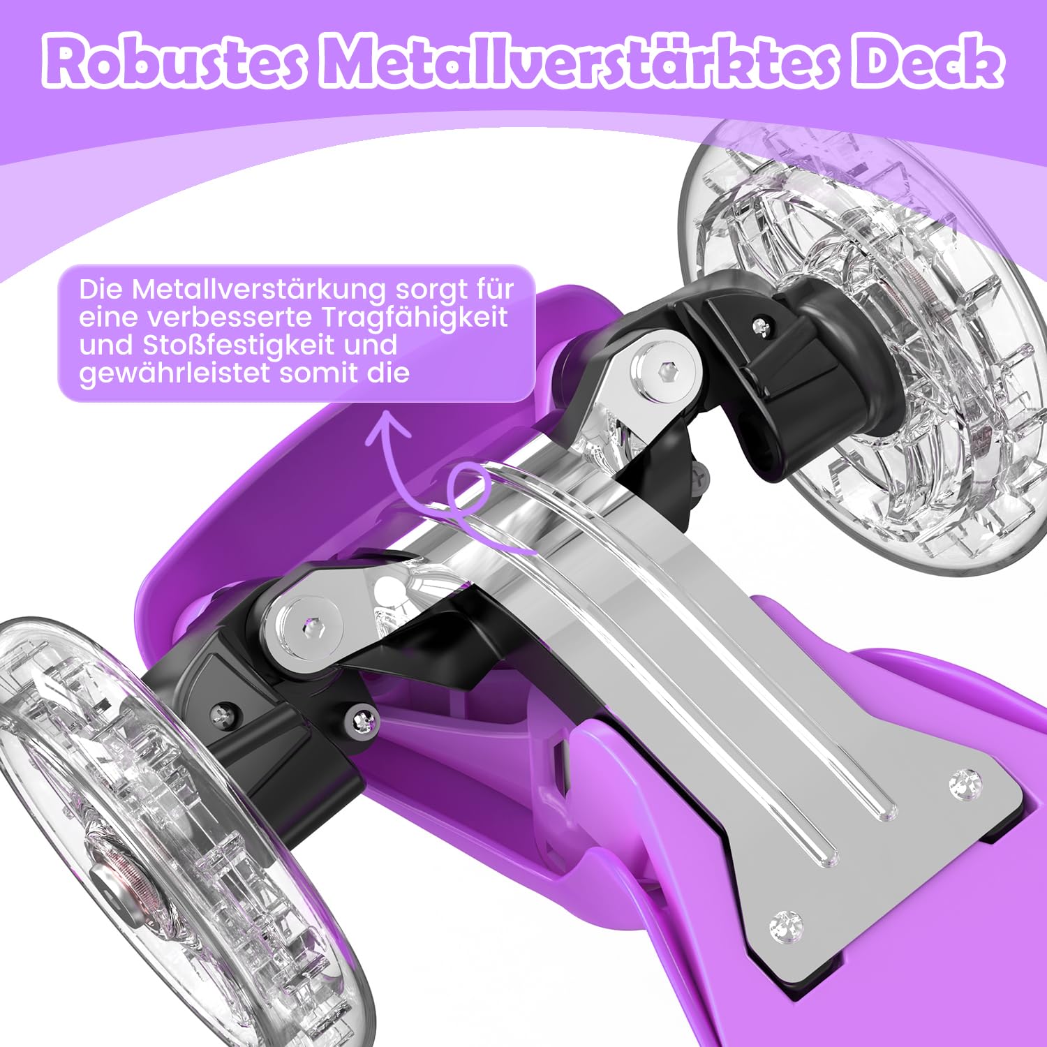 TONBUX Roller Kinder 3 Jahren, Kinder Roller mit Cool Beleuchteten Vorbau, Rädern und Deck, Verstärktes Metall-Deck, Höhenverstellbar 65–80 cm, Sensibler Hinterradbremsen, Roller für von 3–8 Jahren