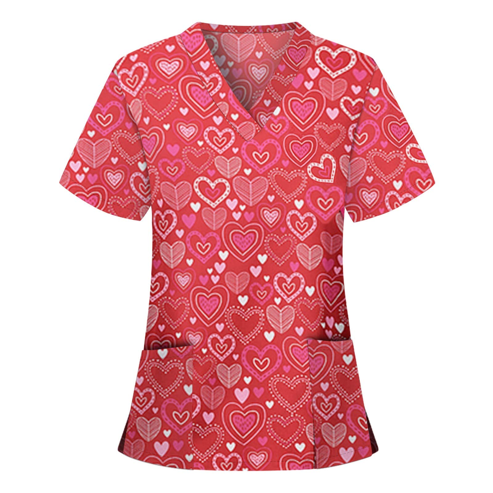 PJQQ Nurse Scrubs,Tunic Tops Women's Holiday V Neck Shirts Christmas Printed Blouses Short Sleeve Ladies Scrub Working Thanksgiving Healthcare Uniform Xmas Shirts Comfortable Loose Women Shirt