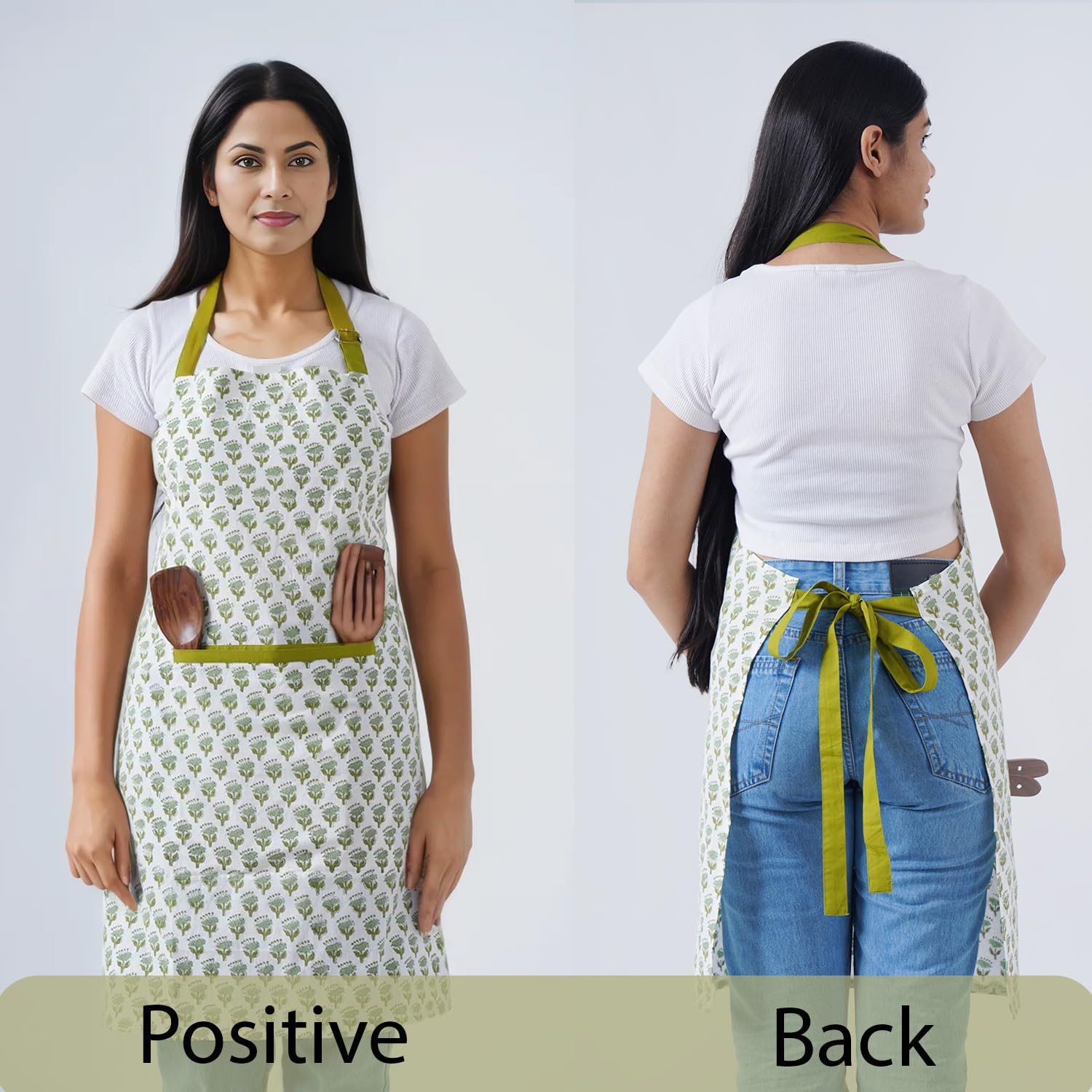 CPC Cotton Floral Kitchen Apron for women with Pocket and Adjustable Neck Ties. Apron for Women Men Chef-Hand Block Printed - Image 7
