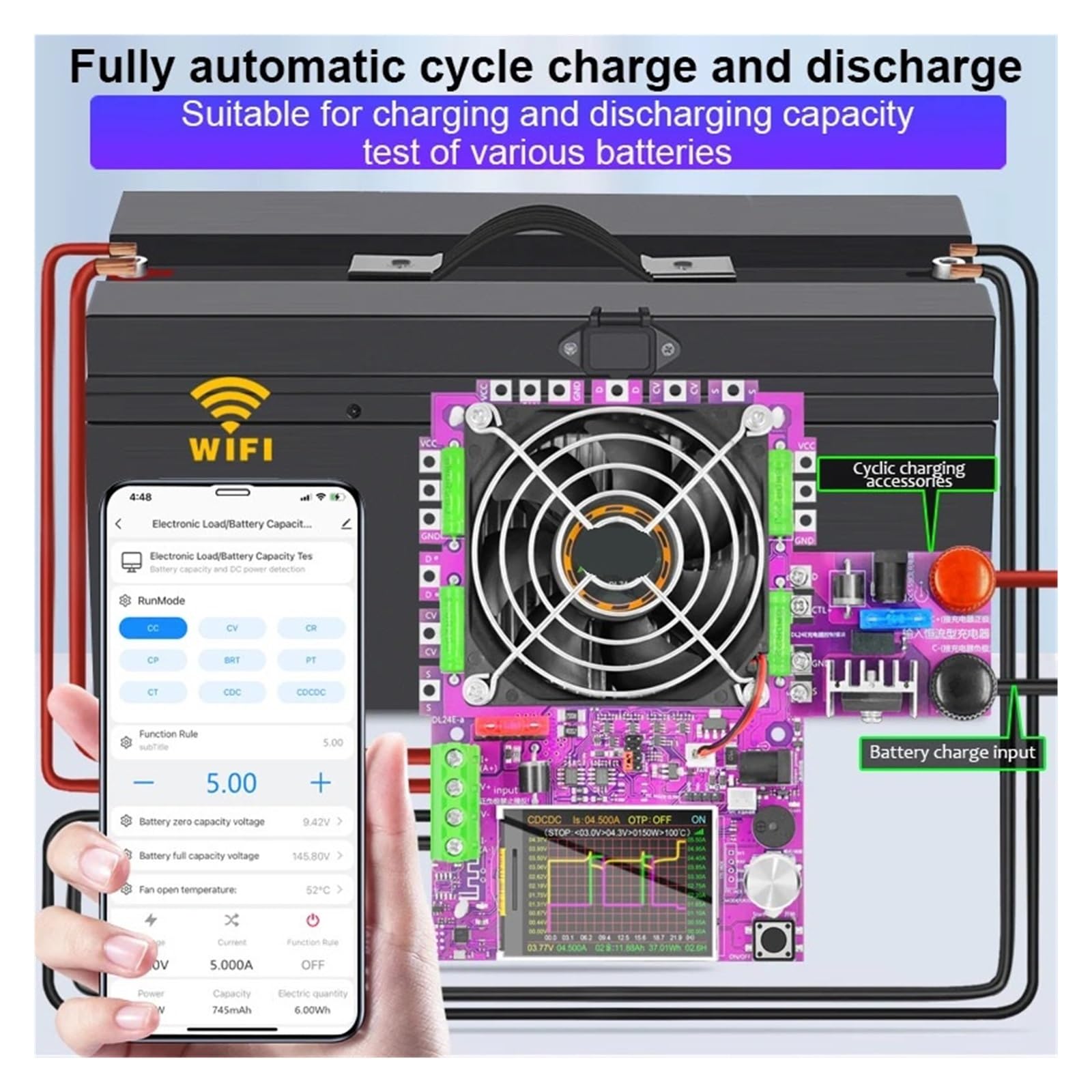DL24EW 150W WiFi Smart Power Elektronische Last Tester DC USB 18650 Spannung Strom 48V Batterie Kapazität Monitor Werkzeuge for App(CDC with trigger)