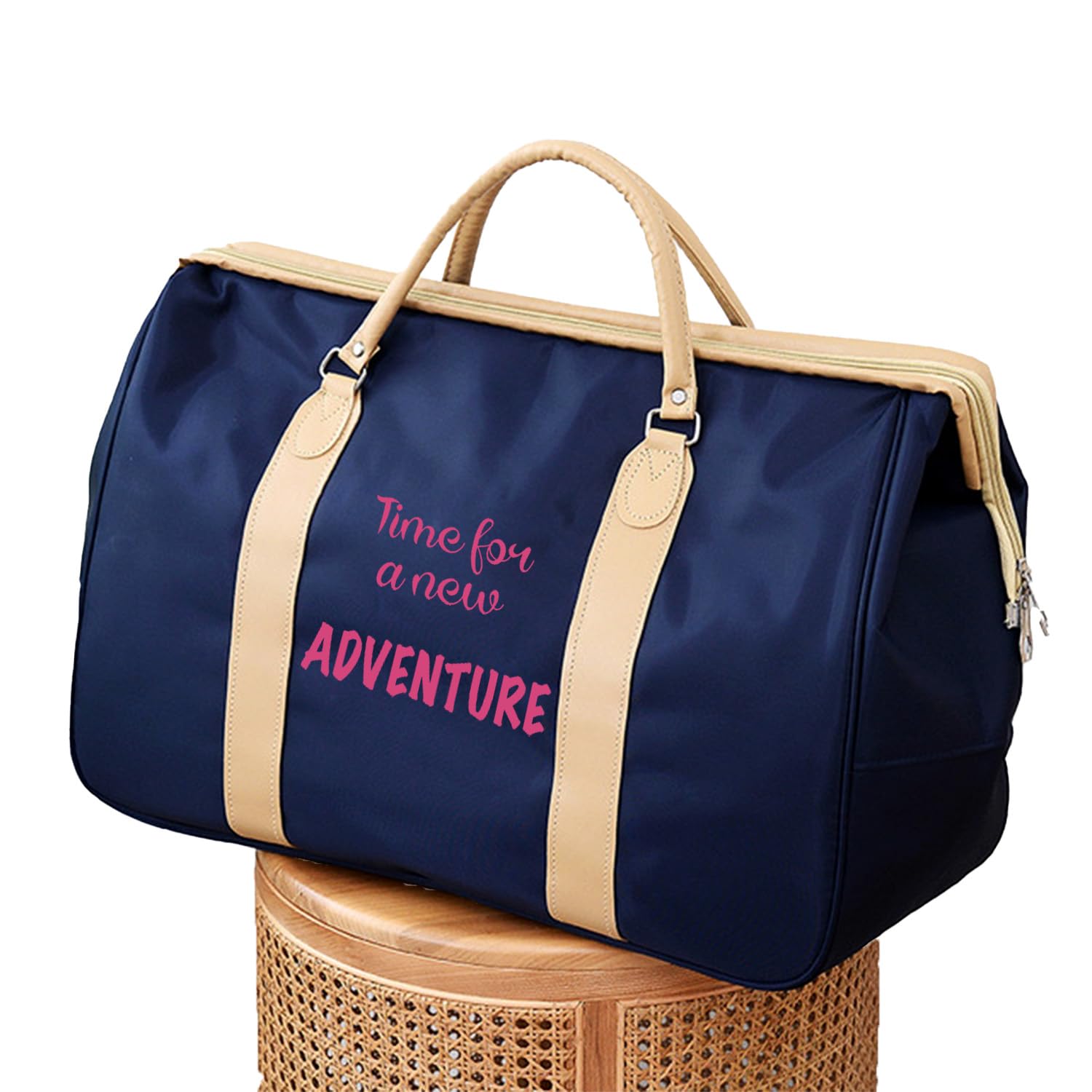 FamiliPicksExtra Large Duffel Bag, Travel Sports Gym Training Yoga Fitness Handbag, Large Unmatched Capacity Carryon Tote with Trolley Sleeve - New Adventure (Navy Blue)