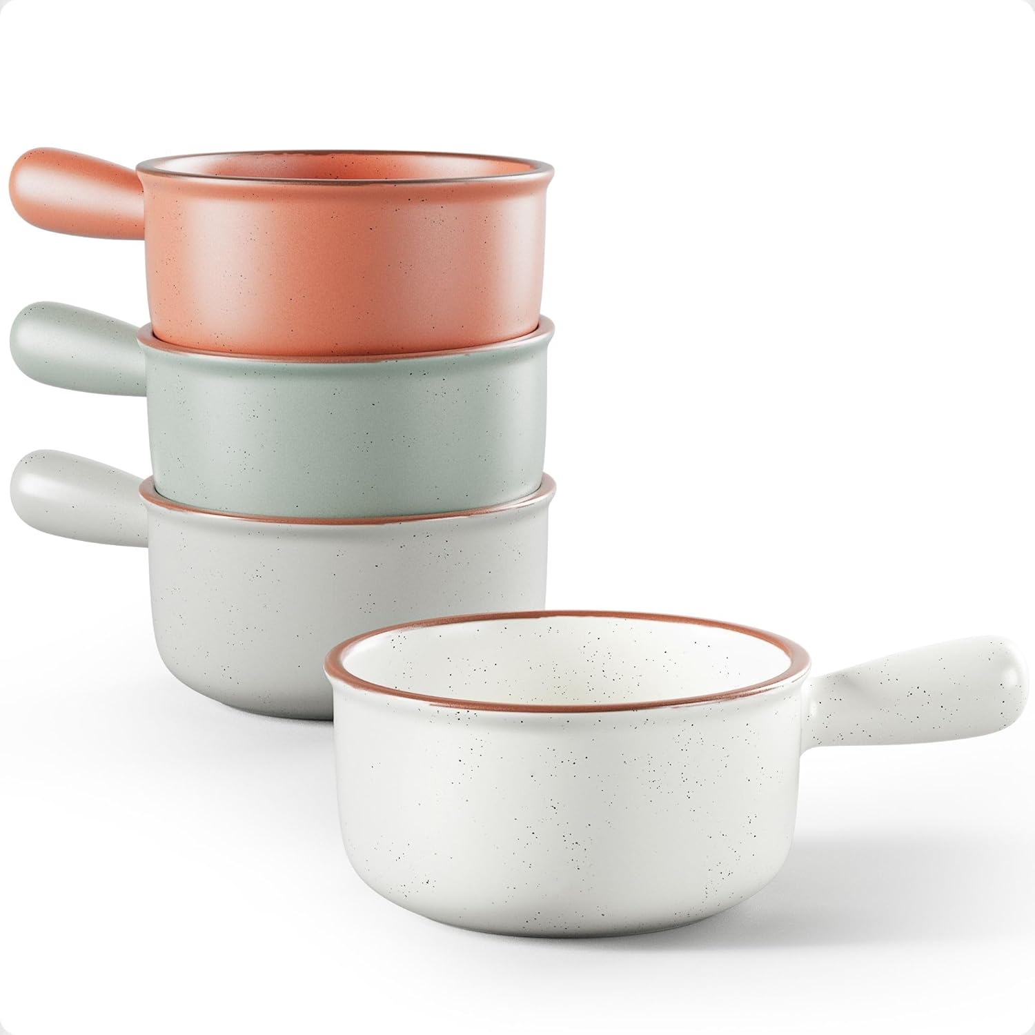 Ceramic Soup Bowls With Handles Set of 4 - 20 oz French Onion Soup Bowls Oven Safe - Dishwasher, Microwave & Oven Safe Bowl Set for Chili, Gumbo, Chowder - Soup Bowl With Handle - French Onion Crock