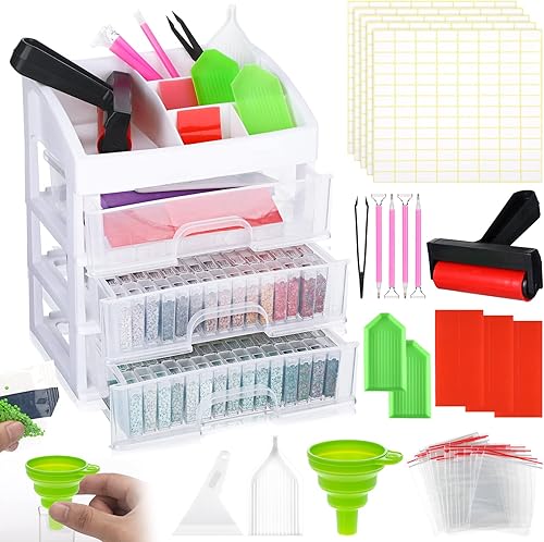 Painting Storage Containers Drawer with 150 Slots Diamond Containers with Diamond Accessories and Tools Clear Plastic Storage Box for DIY Diamond