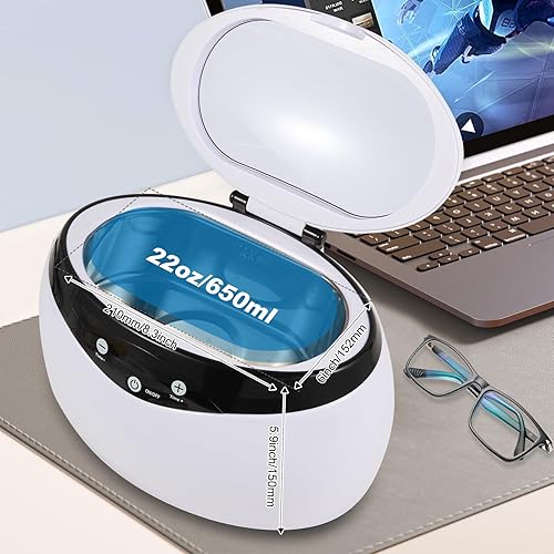 Miniatura 3 de Limpiador ultrasónico de joyas, limpiador ultrasónico profesional de 22 onzas (22.0 fl oz) con 5 temporizadores digitales para limpiar joyas,