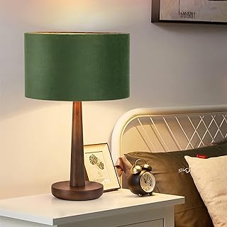 18.5" Table Lamp for Living Room, Dimmable Modern Walnut Wood Desk Lamps for Bedroom, UL Listed Nightstand Lamp, End Table Lamps for Console Entryway, Office, Dorm, Home Decor, Green Velvet Shade