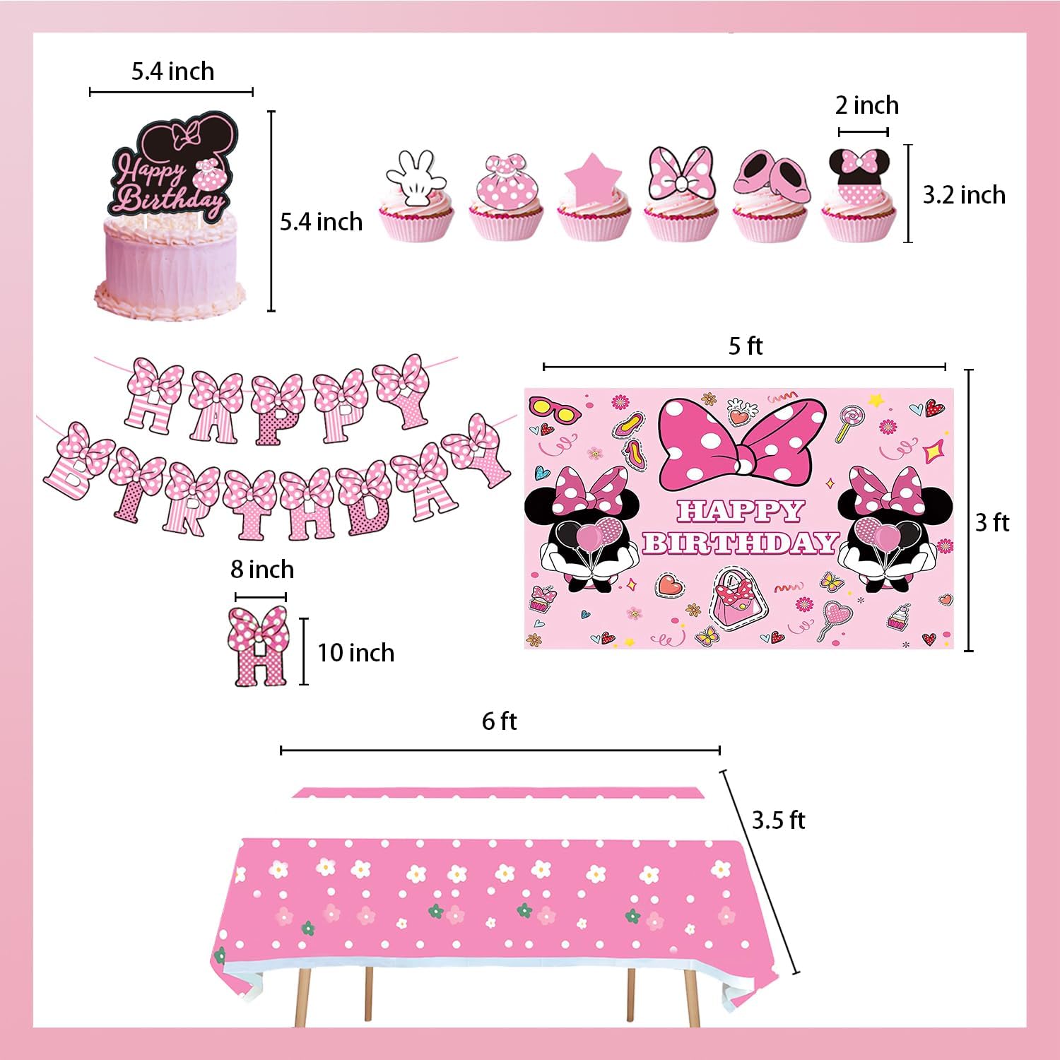 312 PCS Pink Mouse Birthday Decorations Serves 24 Guests Mouse Theme Party Decorations Include Balloons, Backdrop, Tablecloth, Cake Topper, Paper Plates and More Party Supplies for Girls - Image 4