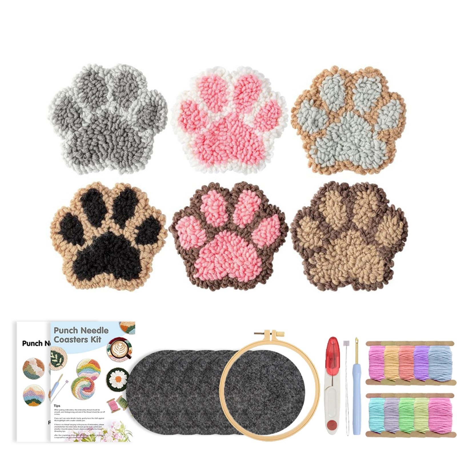 1set Punch Needle Package Coaster Animal Mini For Adult Beginner Craft Coasters Kit Easy Diy Embroidery for DIY(Color6)