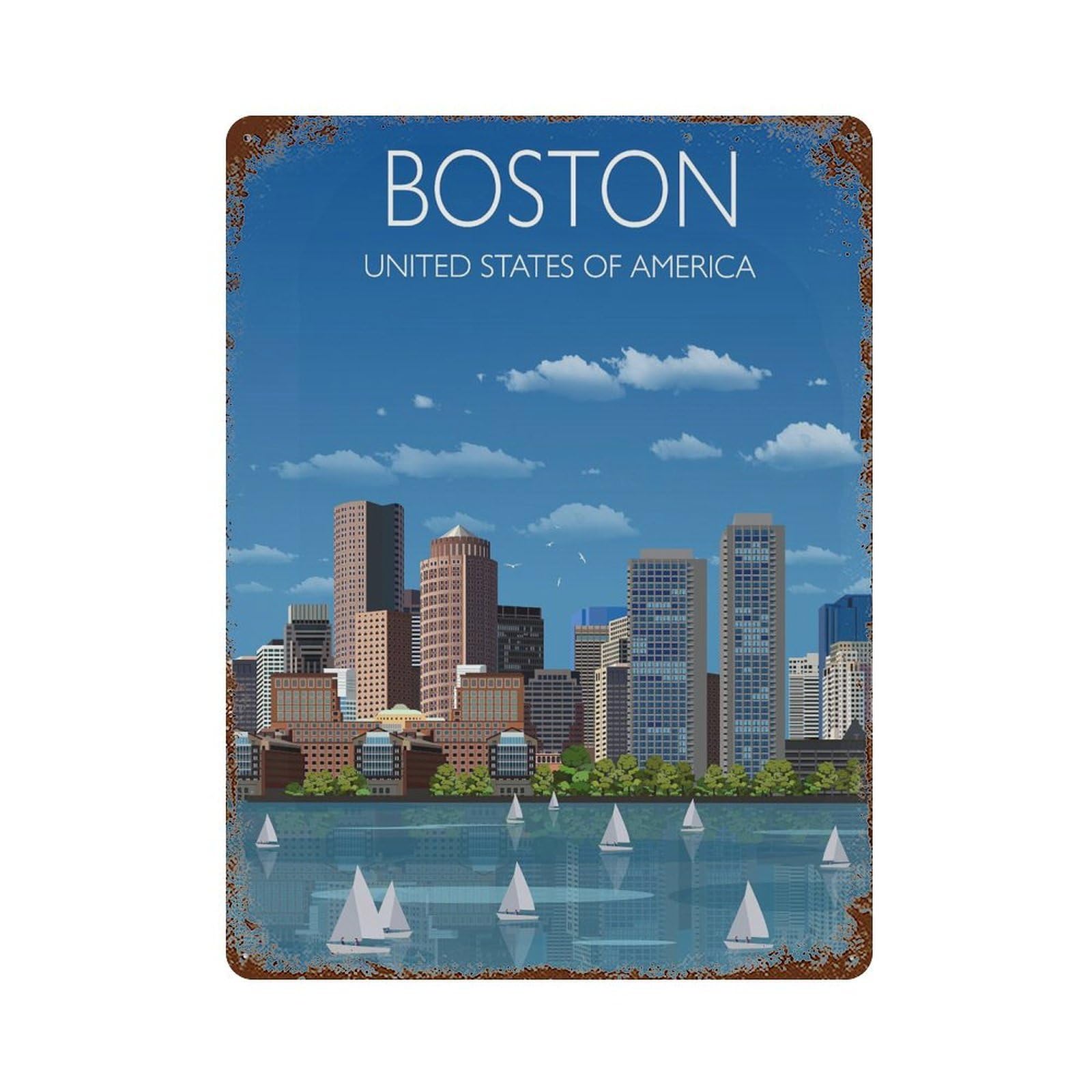 xiaoxiaoshen Travel of Boston City USA Cityscape Wall Decor Art Metal Tin Poster Modern Home Decor Art Home Bar Shop Decorations Vintage Sign 40x30cm