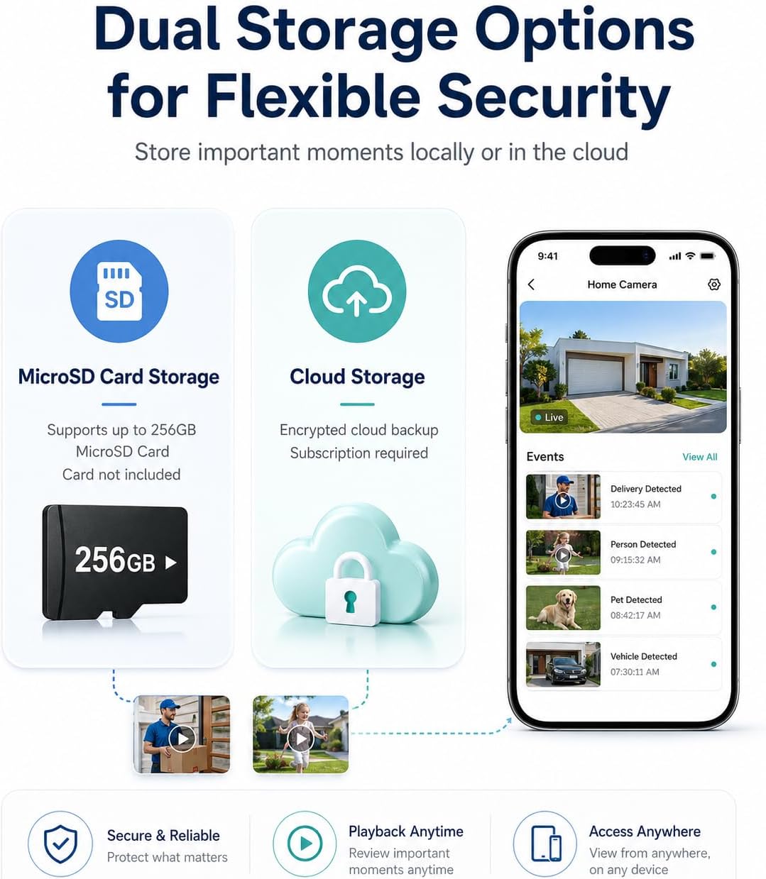 Dual storage options for ELECCTV W1 camera: Micro SD card and Cloud Storage