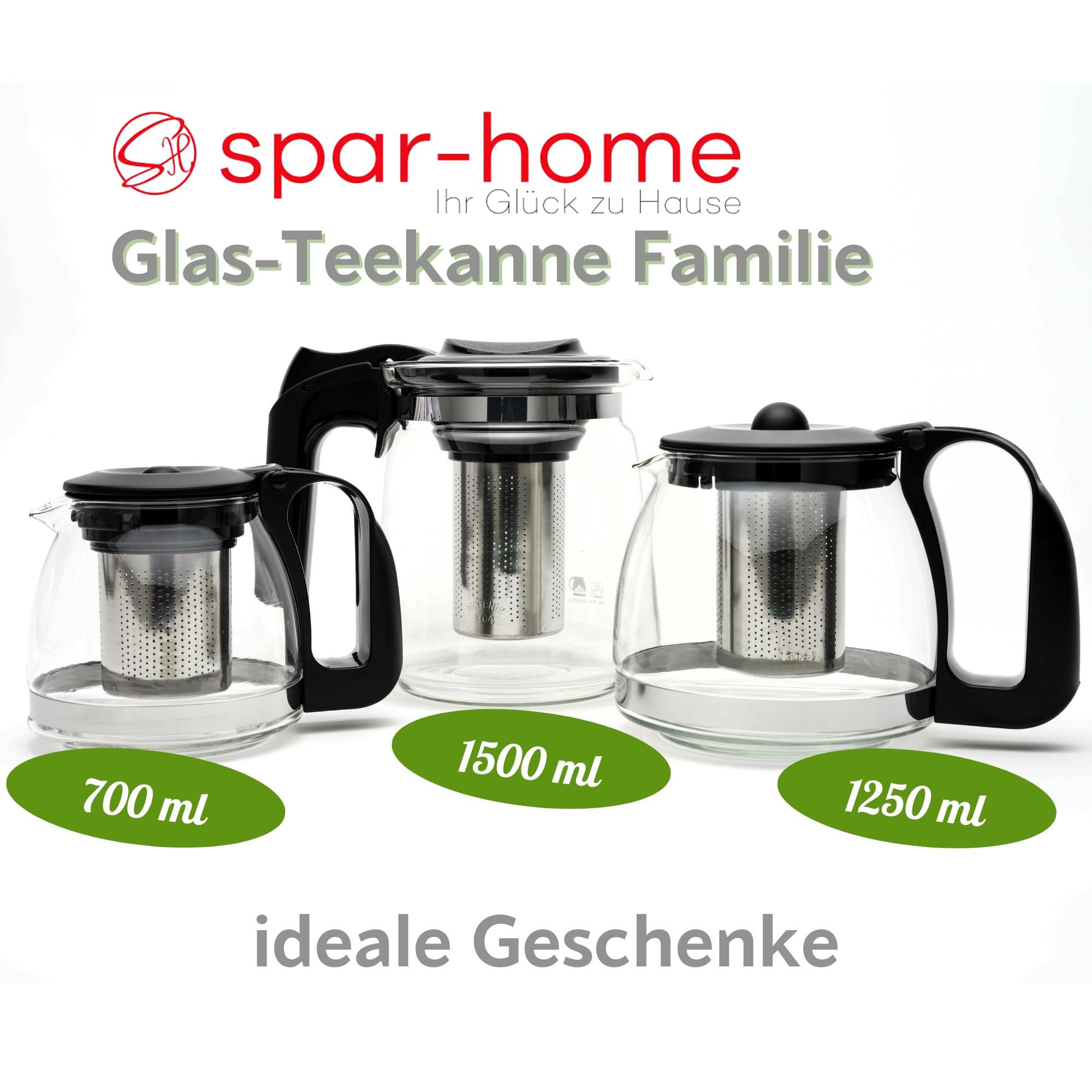 Szklany dzbanek do herbaty premium – odporny na wysokie temperatury dzbanek szklany z pokrywką, dzbanek do herbaty z sitkiem, dzbanek do kawy z filtrem ze stali nierdzewnej, z sitkiem,