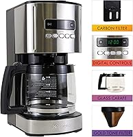 Vista 4 de Kenmore Aroma Control - Cafetera programable de 12 tazas, máquina de café de goteo de acero inoxidable y negro, jarra de vidrio, filtro