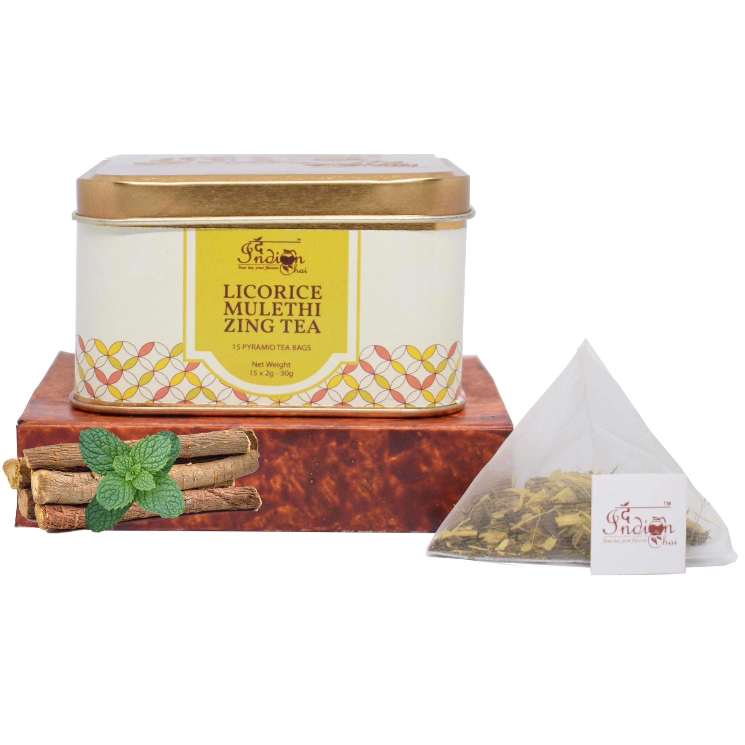 The Indian Chai - Licorice Mulethi Zing Tea 15 Pyramid Tea Bags | With Soothing Spearmint | Herbal Tea for Immunity, Digestion & Natural Calm | Caffeine-Free