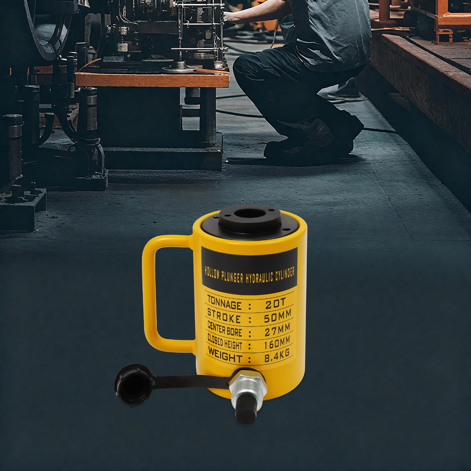Cilindro idraulico 20 Tonnellate, Martinetto idraulico semplice effetto corsa 50 mm, diametro 100 mm, per sollevamento industriale costruzione meccanica ponte, compatto portatile 8,4 kg