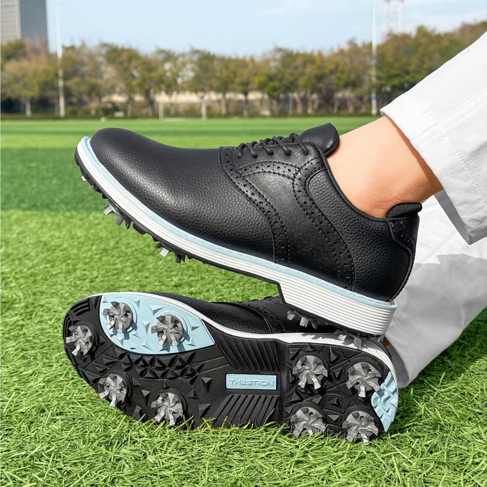 SDEQA Zapatos de Golf Impermeables para Mujer con 9 Clavos Cuero, Zapatillas de Golf para golfistas, Talla Grande