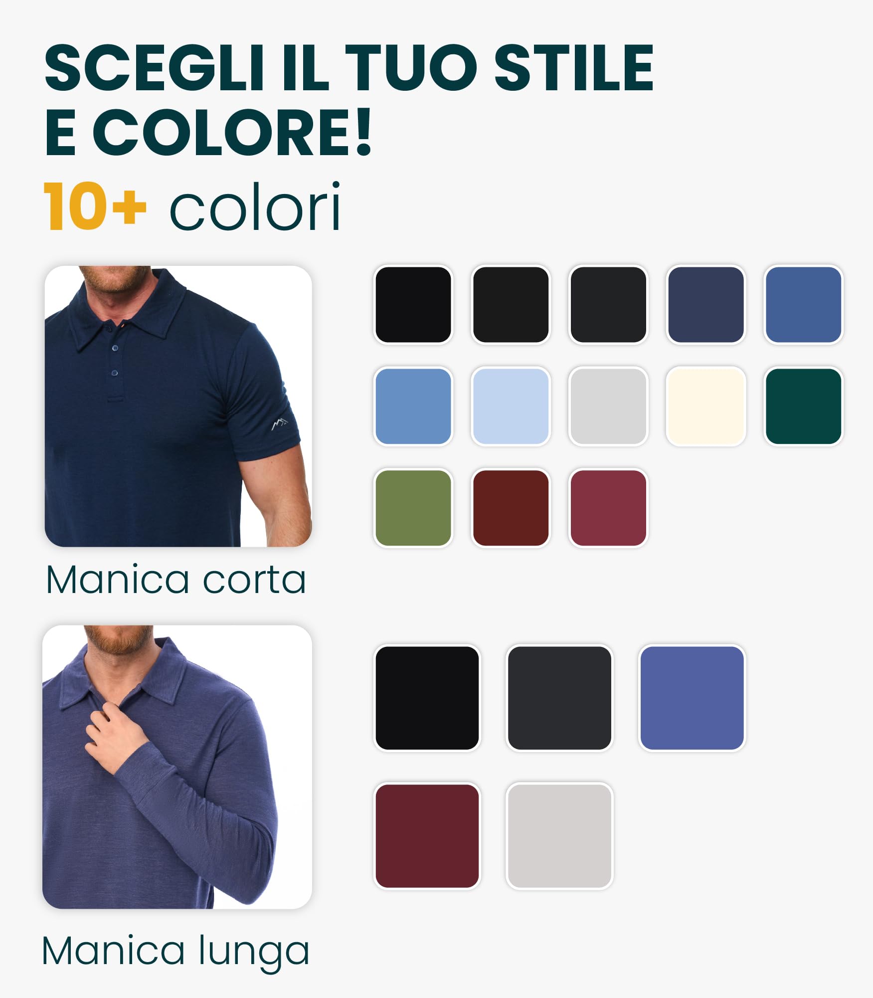 Merino.tech Polo Lana Merino Uomo - 100% Merino Wool Traspirante Maglia Polo Lana Uomo Manica Corta e Manica Lunga