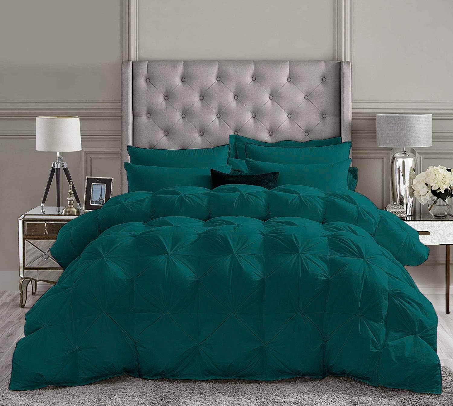 DNG Creations 3 Piece Luxury Pinch Pleated Comforter Set Premium Super Soft 400 GSM All Season Pintuck 1000 Thread Count 100% Egyptian Cotton Super Soft King/California King Size Teal Color