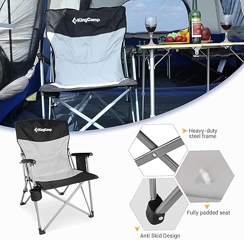 Miniatura 4 de KingCamp Respaldo de gran ángulo sillas de camping plegables para adultos con reposabrazos, sillas de campamento al aire libre para adultos con