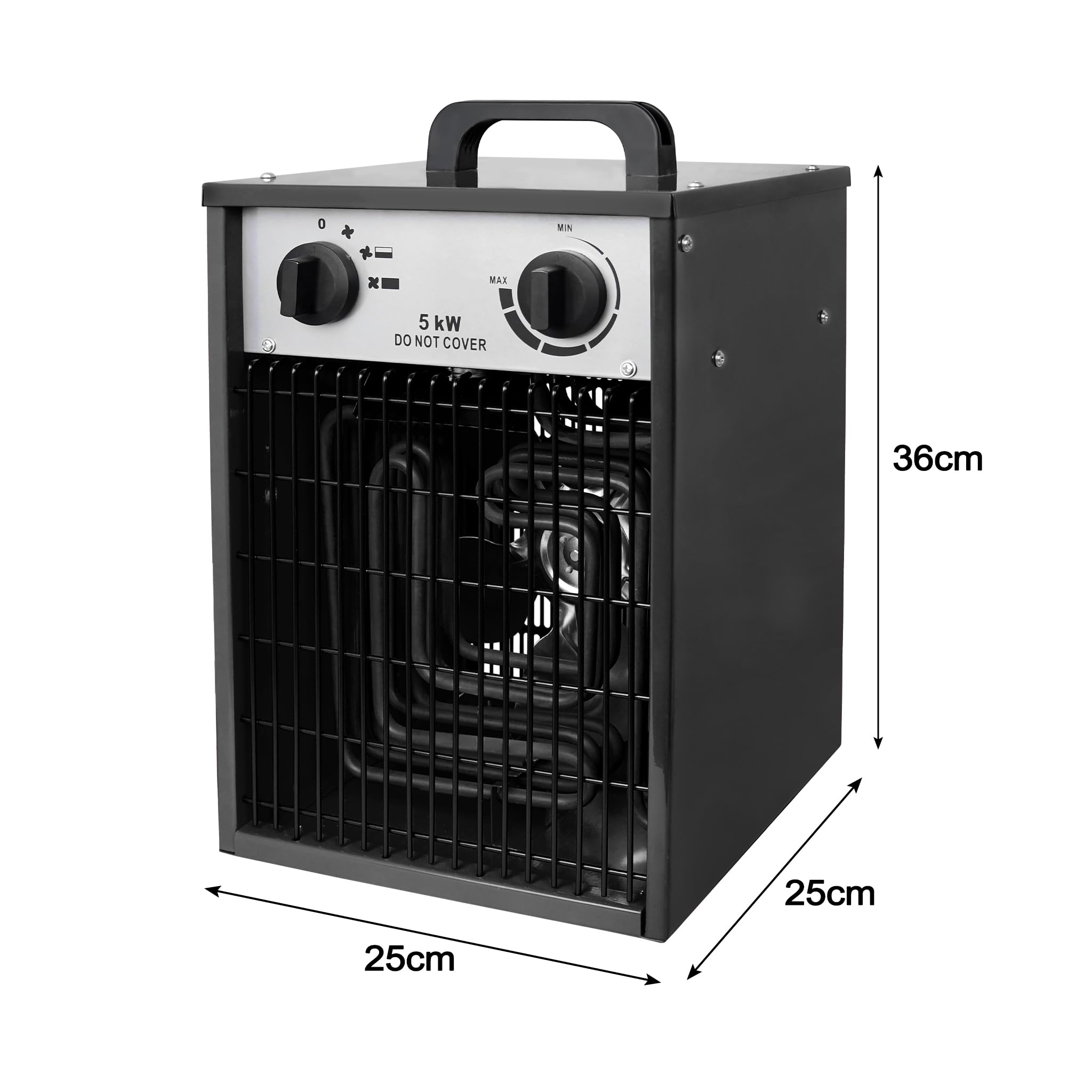Aufun Termowentylator elektryczny 5 kW, profesjonalny, przemysłowy, grzejnik elektryczny, z 4 stopniami ogrzewania, ochrona przed przeciążeniem, idealny do użytku wewnątrz i na zewnątrz (5000 W,
