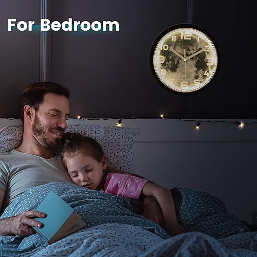 Miniatura 7 de FERRISA Moonlight - Reloj de pared analógico de 10 pulgadas con control de sonido LED, color negro