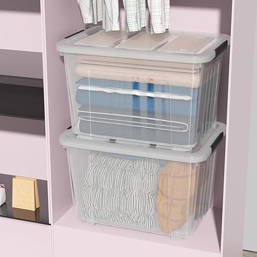 Miniatura 5 de Contenedores de almacenamiento transparentes grandes de 70 cuartos de galón, caja de almacenamiento de plástico con tapas y ruedas, 4 paquetes